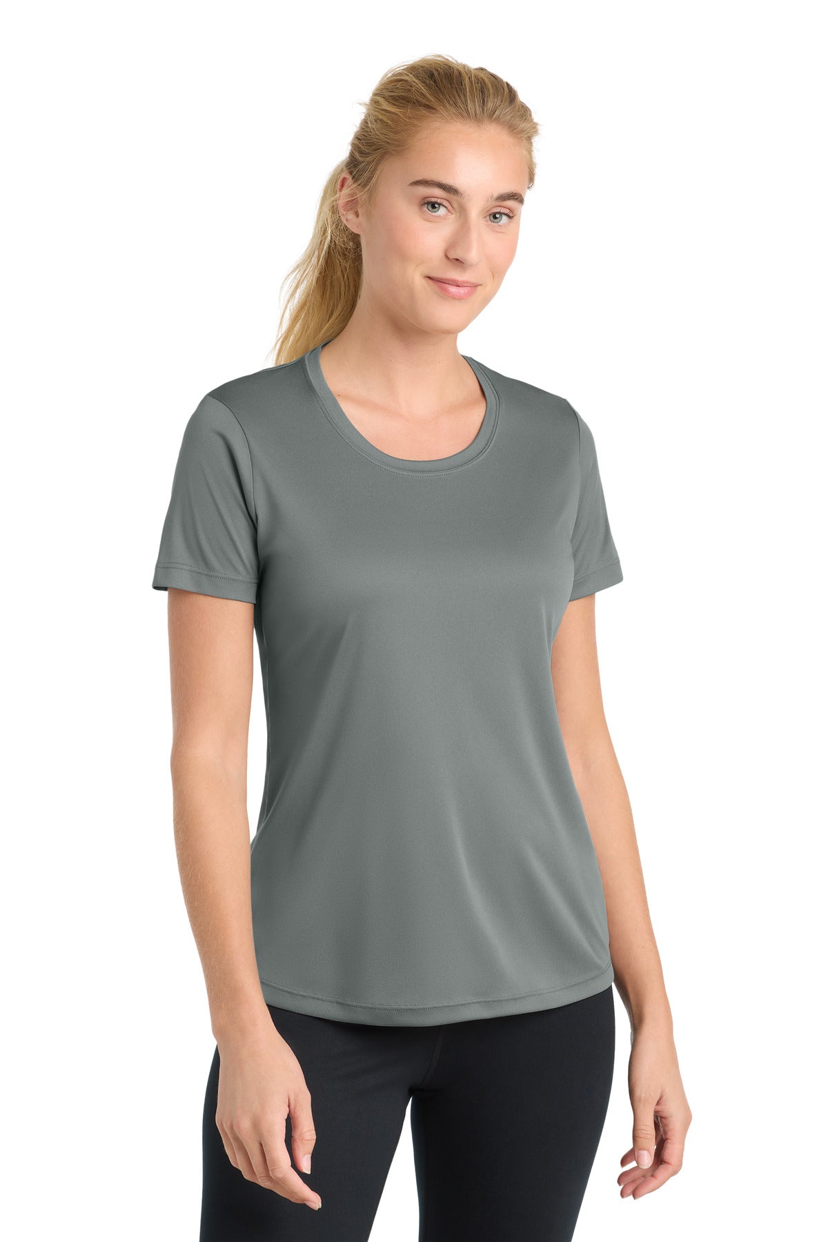 Front View of Grey Concrete Sport-Tek Women's PosiCharge Competitor Tee. LST350