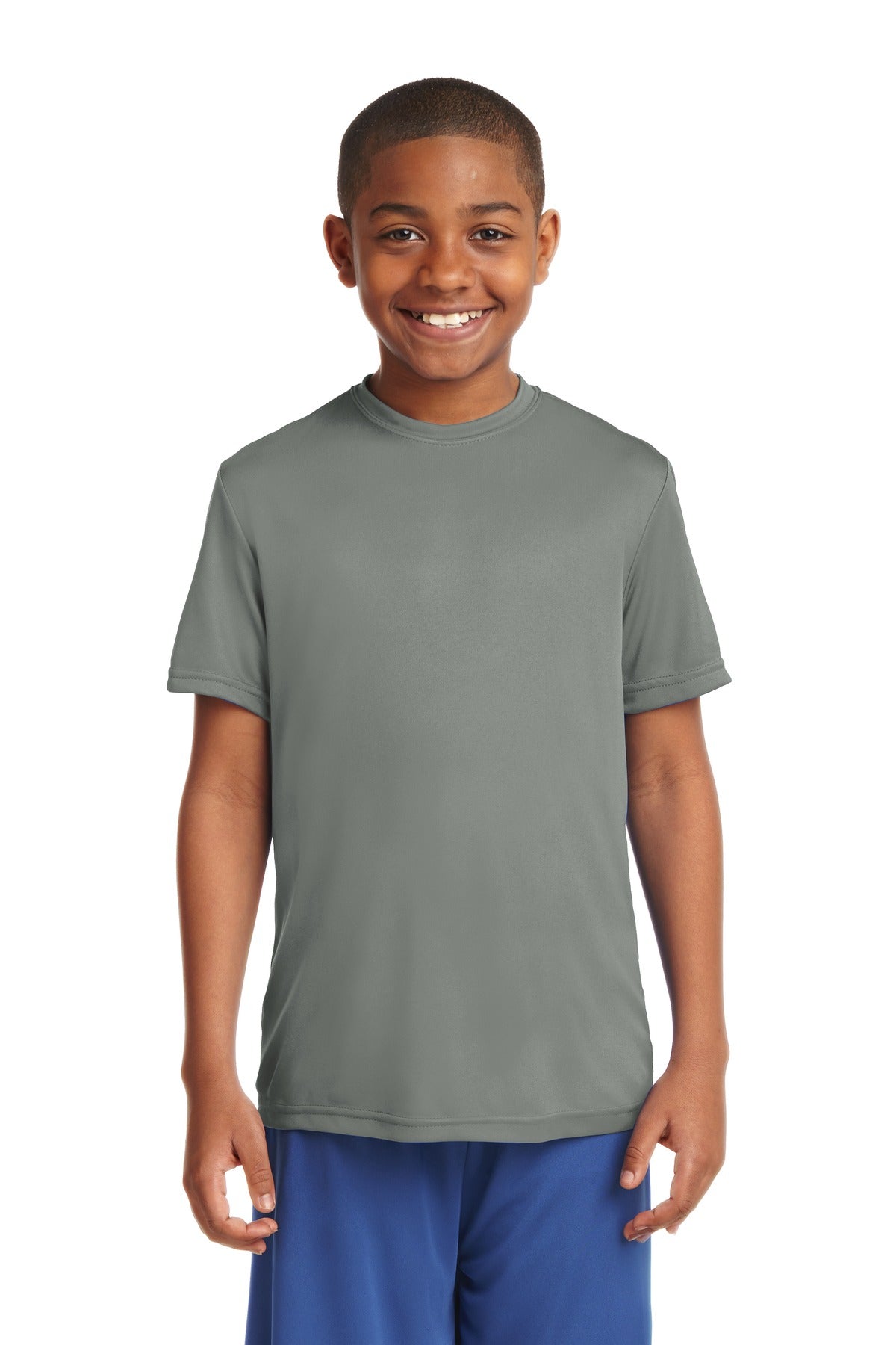 Front View of Grey Concrete Sport-Tek Youth PosiCharge Competitor Tee. YST350