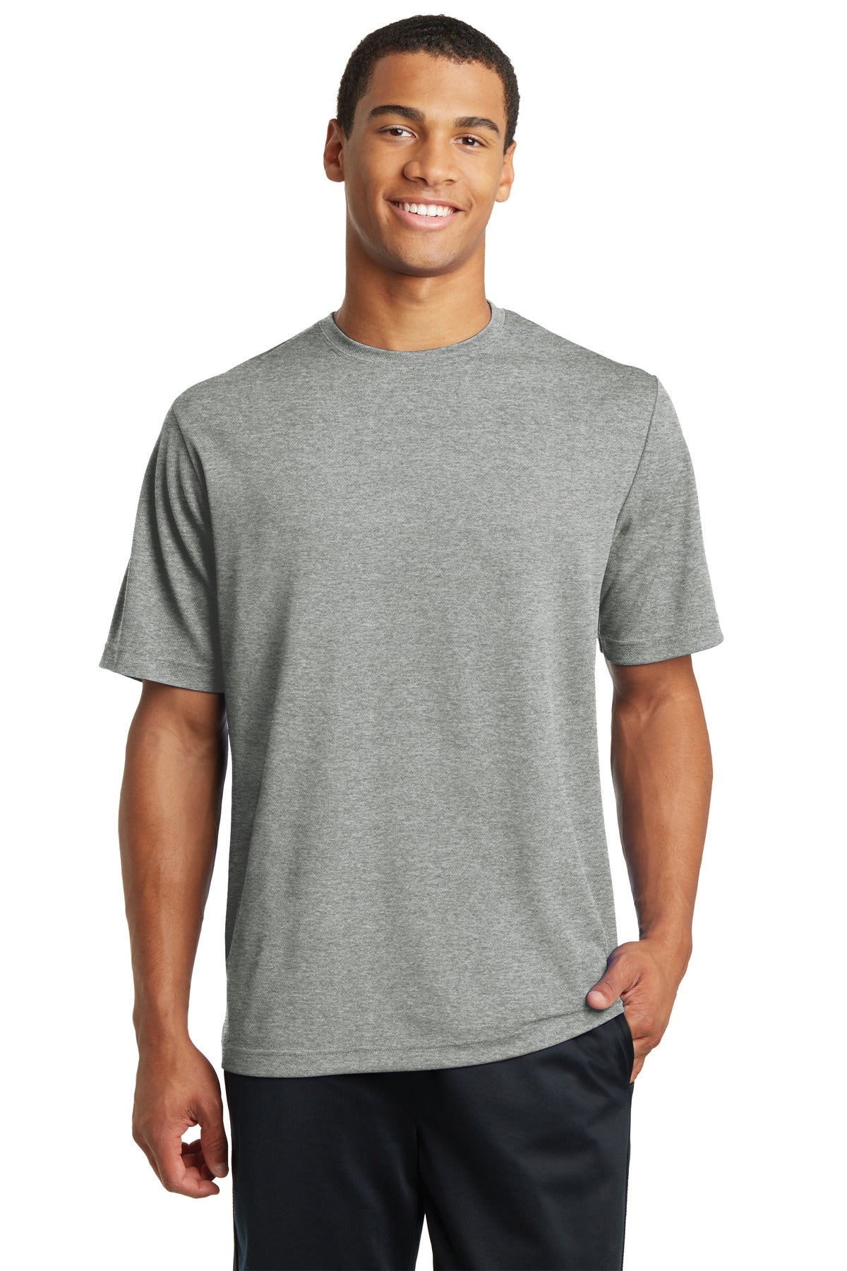 Front View of Grey Heather Sport-Tek PosiCharge RacerMesh Tee. ST340