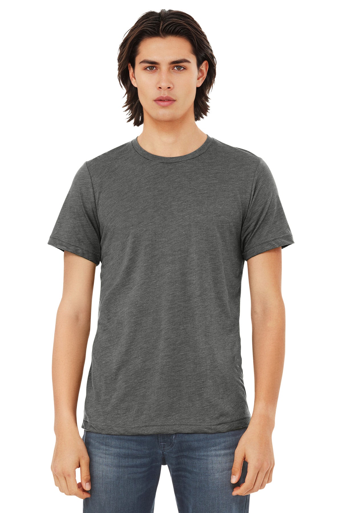 Front View of Grey TB BELLA+CANVAS Unisex Triblend Short Sleeve Tee. BC3413