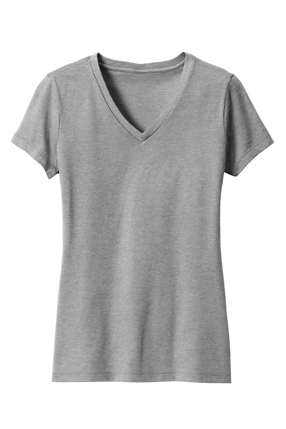 Front View of GreyFrost District Women's Perfect Blend CVC V-Neck Tee. DM1190L