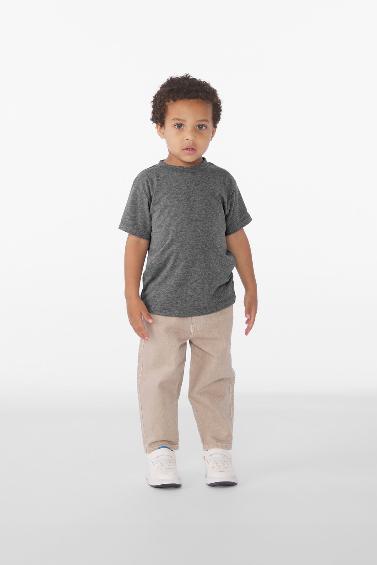 Front View of GreyTB BELLA+CANVAS Toddler Triblend Short Sleeve Tee BC3413T