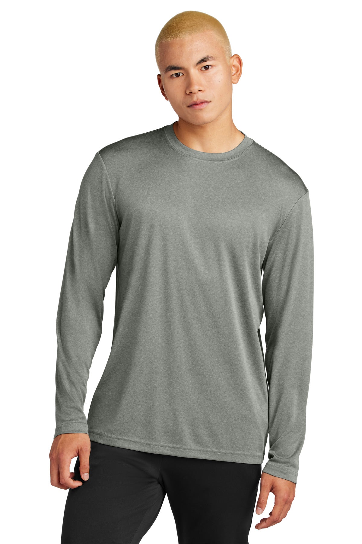 Front View of GryConHthr Sport-Tek Long Sleeve PosiCharge Competitor Tee. ST350LS