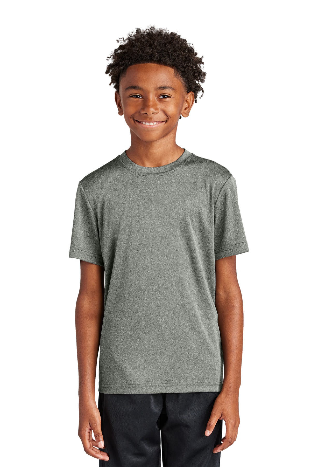 Front View of GryConHthr Sport-Tek Youth PosiCharge Competitor Tee. YST350
