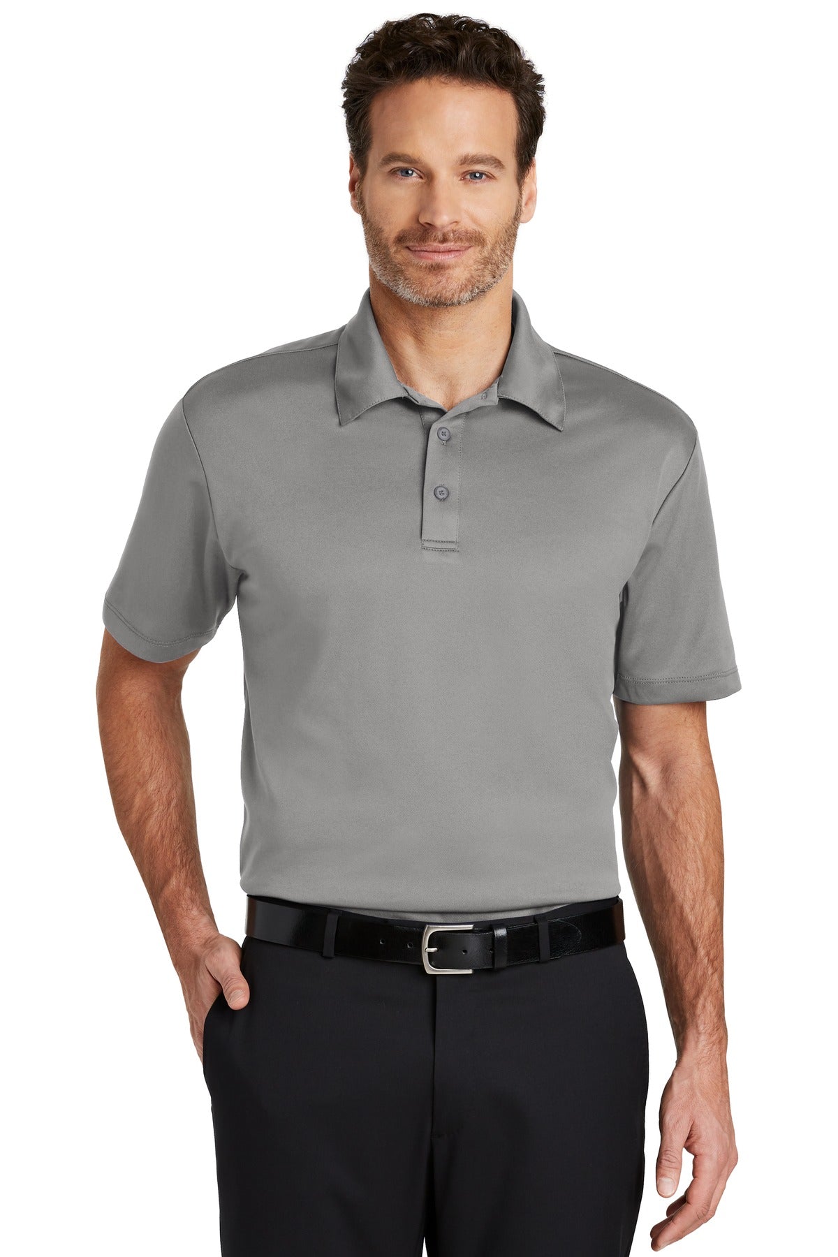 Front View of Gusty Grey Port Authority Silk Touch Performance Polo. K540