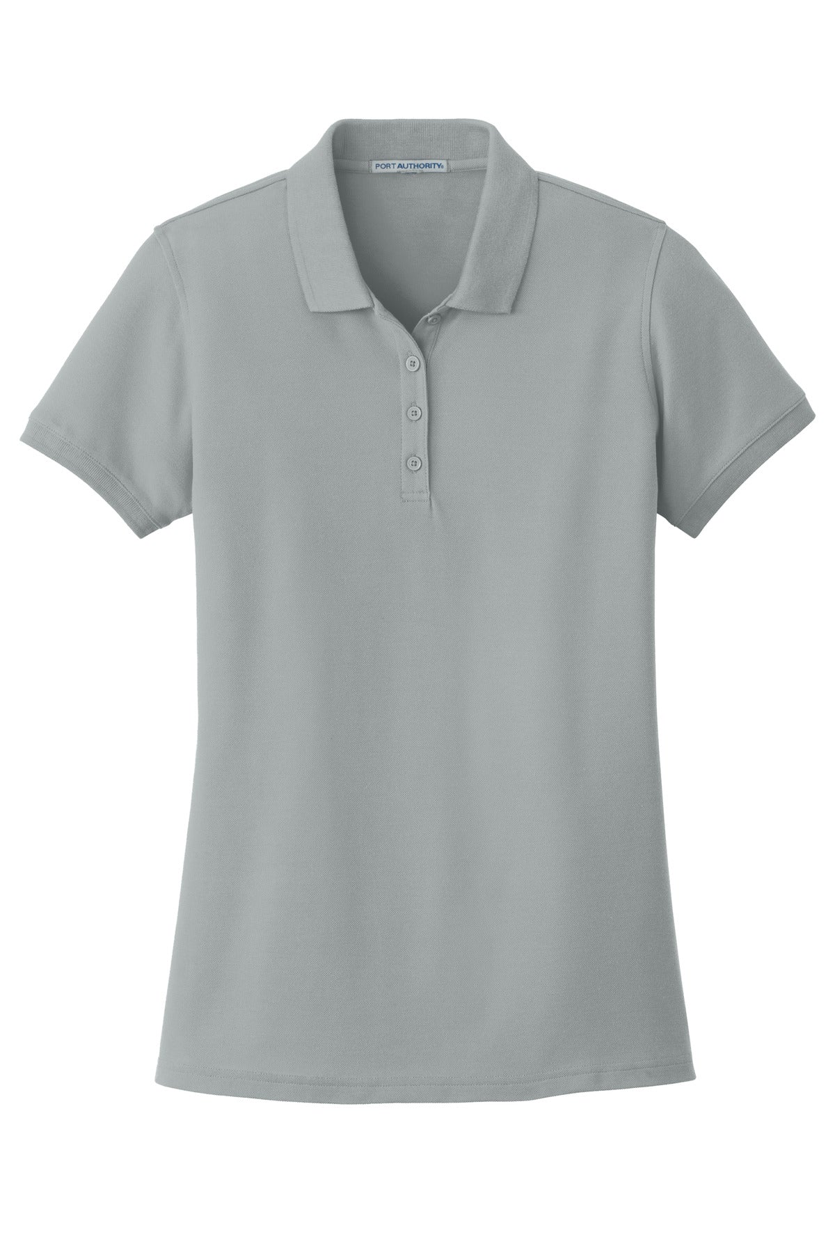 Front View of Gusty Grey Port Authority Women's Core Classic Pique Polo. L100