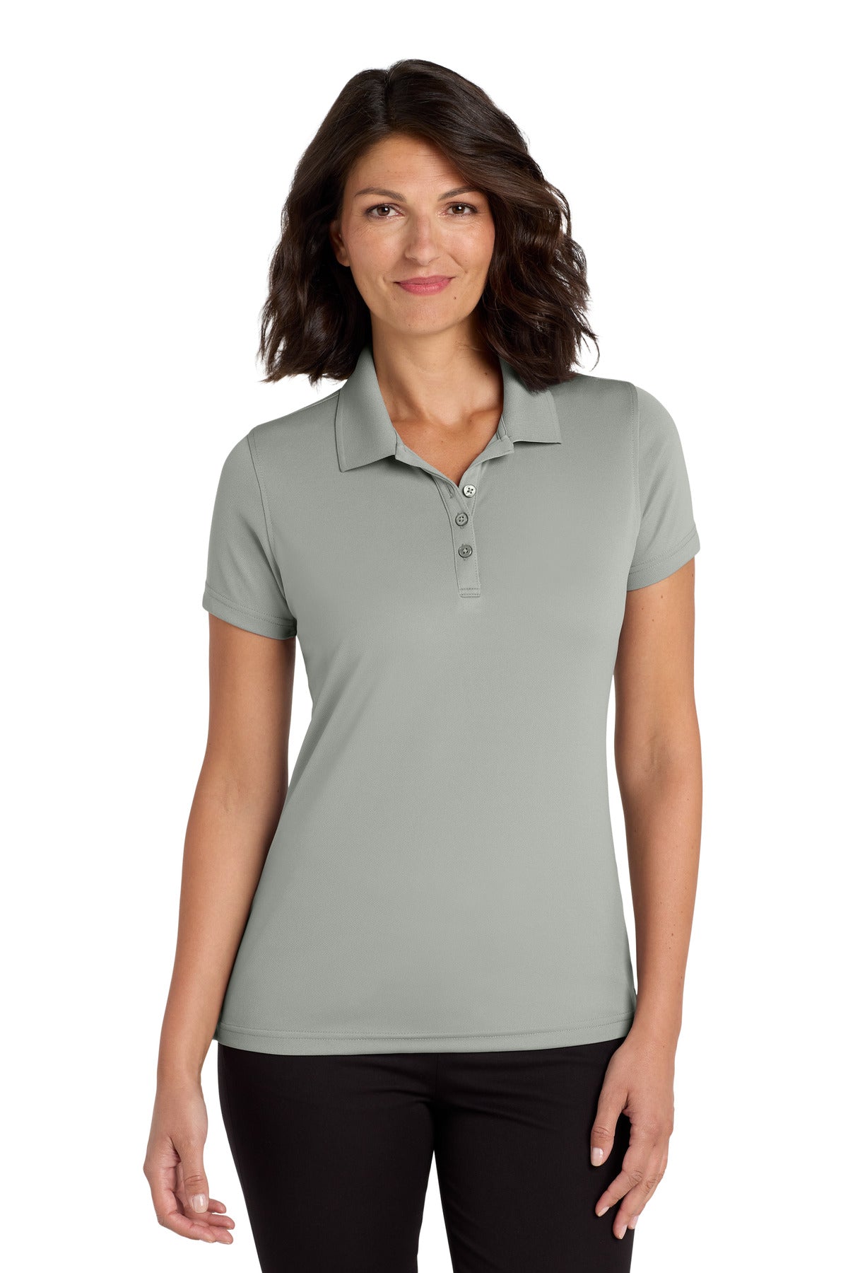 Front View of Gusty Grey Port Authority Women's Dry Zone UV Micro-Mesh Polo. LK110