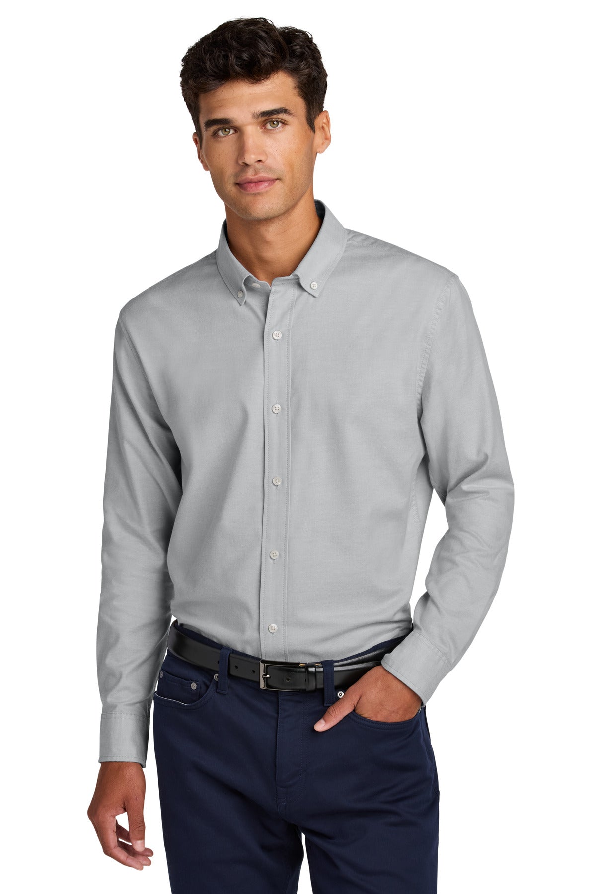 Front View of GustyGrey Mercer+Mettle Long Sleeve Modern Oxford Shirt MM2002