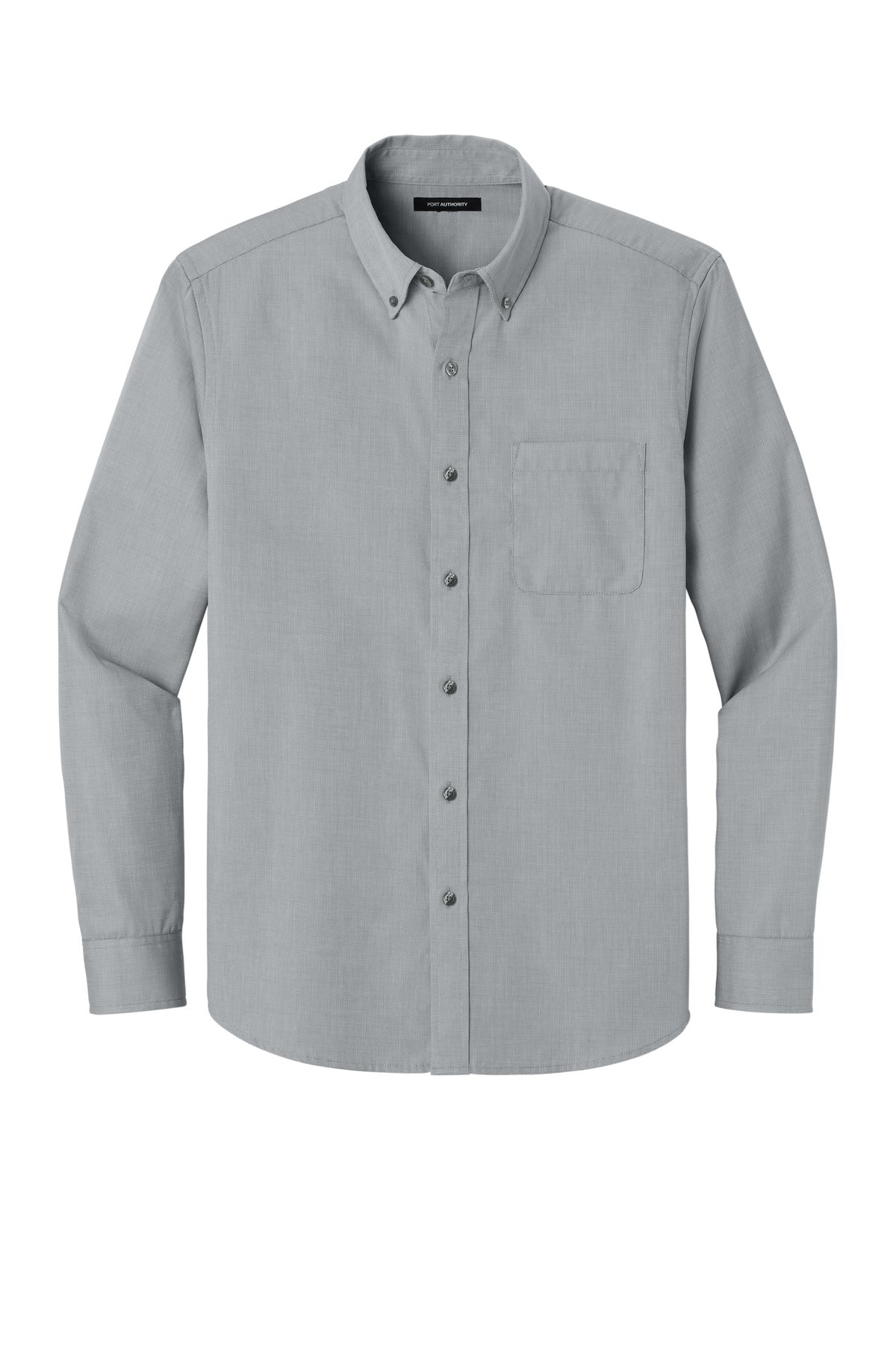Front View of GustyGrey Port Authority Long Sleeve Nailhead Easy Care Shirt W816