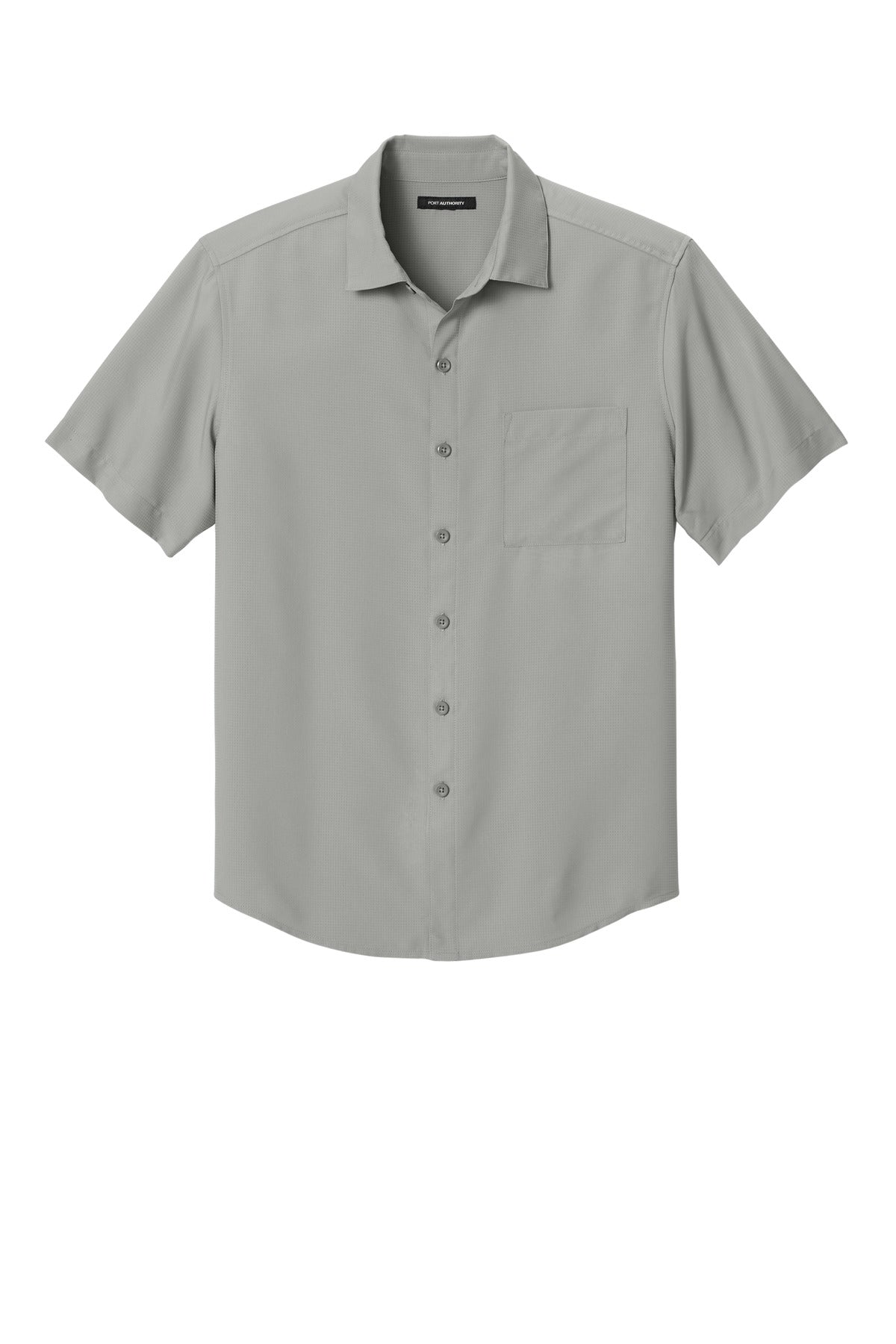Front View of GustyGrey Port Authority Short Sleeve UV Dockside Shirt W963