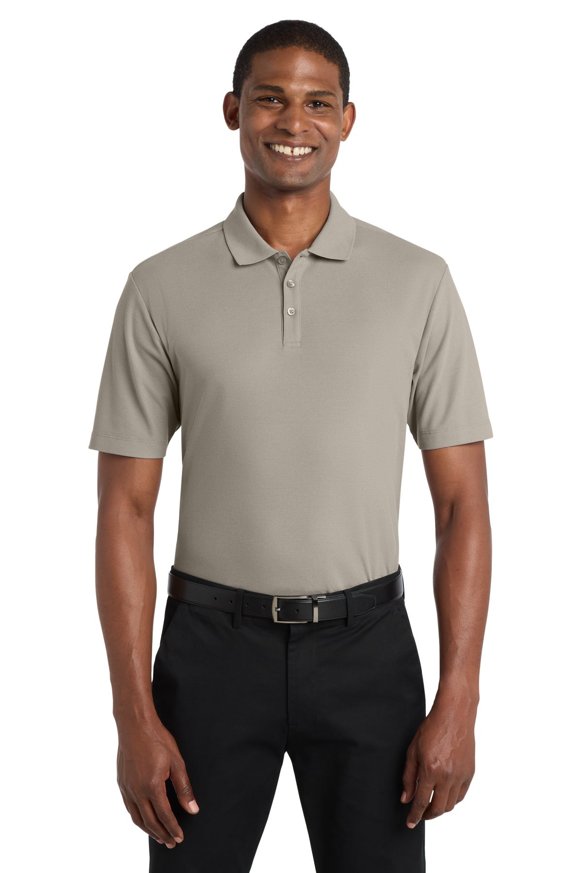 Front View of GustyGrey Port Authority SuperPro React Polo. K810