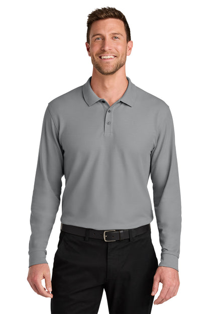 Front View of GustyGrey Port Authority Wearever Signature Pique Long Sleeve Polo K200LS