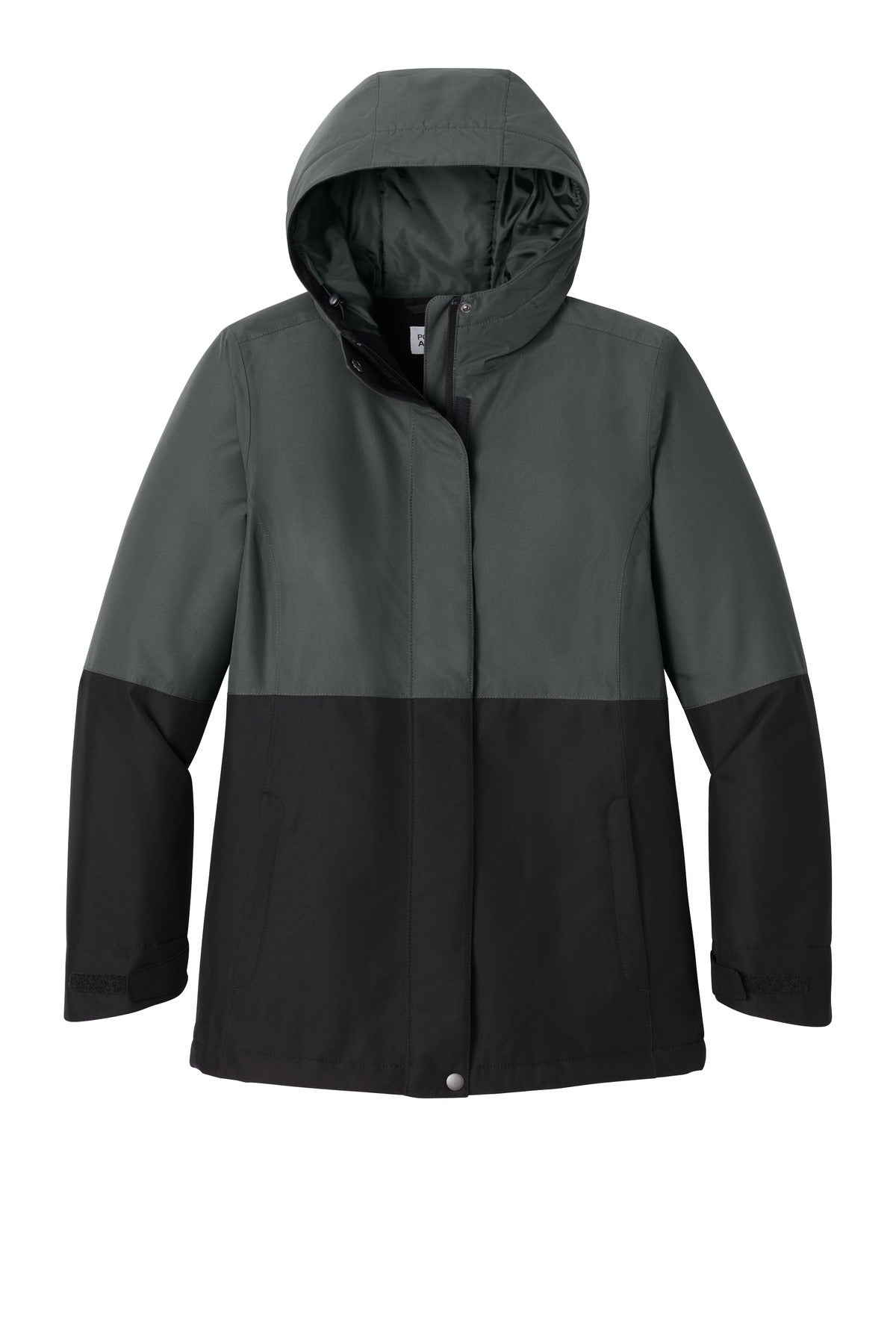 Front View of GySt/DpBlk Port Authority Women's Insulated Heavy Ripstop Jacket L721