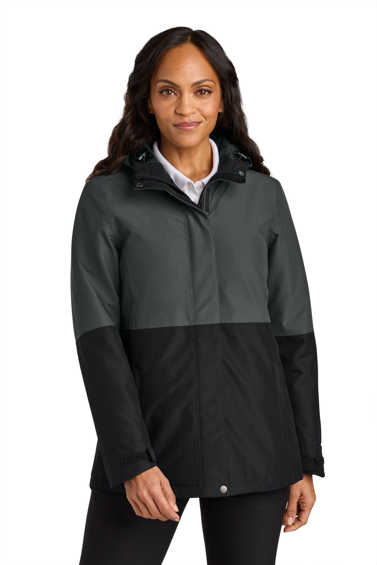 Front View of GySt/DpBlk Port Authority Women's Insulated Heavy Ripstop Jacket L721