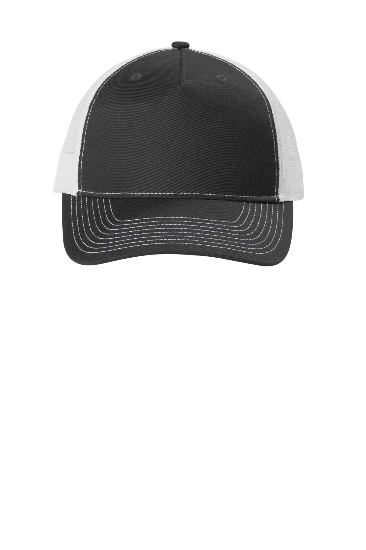 Front View of GySt/White Port Authority Snapback Five-Panel Trucker Cap C405