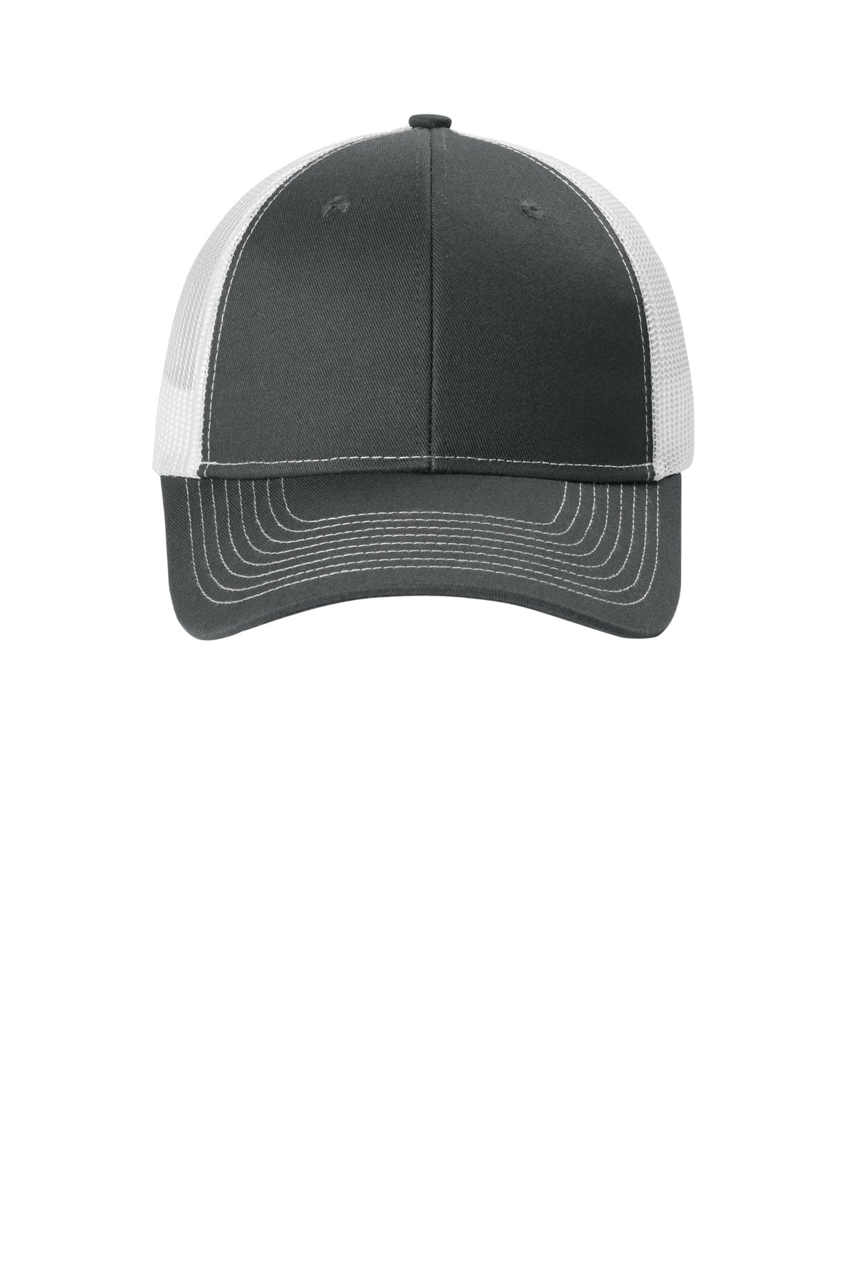 Front View of GySt/White Port Authority Snapback Ponytail Trucker Cap LC401