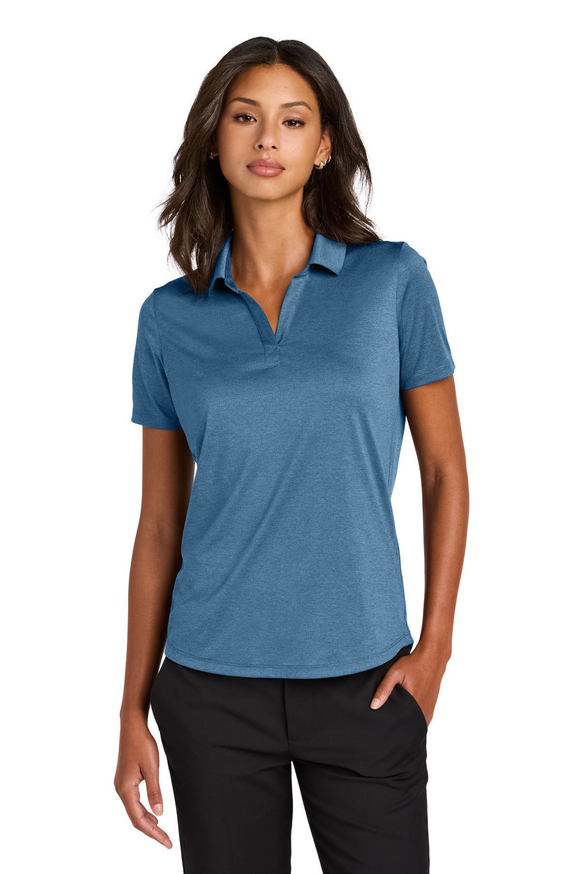 Front View of HarborBlHt Mercer+Mettle Women's Recharge Jersey Polo MM1021