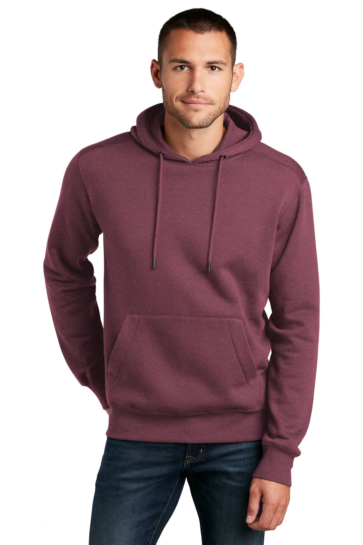 Front View of He Loganberry District Perfect Weight Fleece Hoodie DT1101