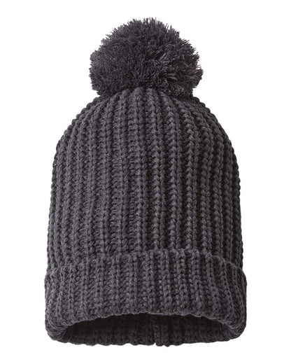 Front View of Heather Charcoal Chunky Cable Beanie - 143R