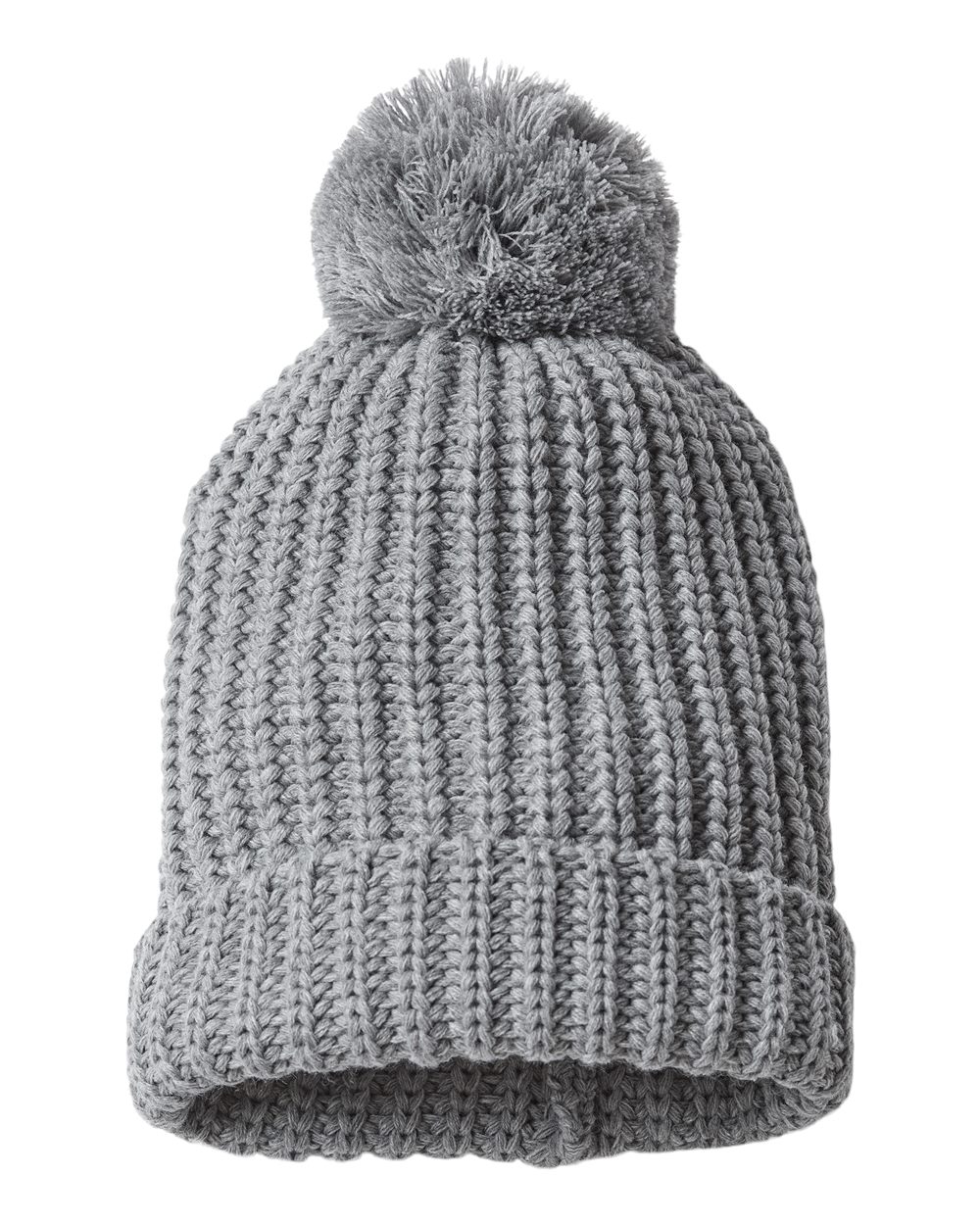 Front View of Heather Grey Chunky Cable Beanie - 143R