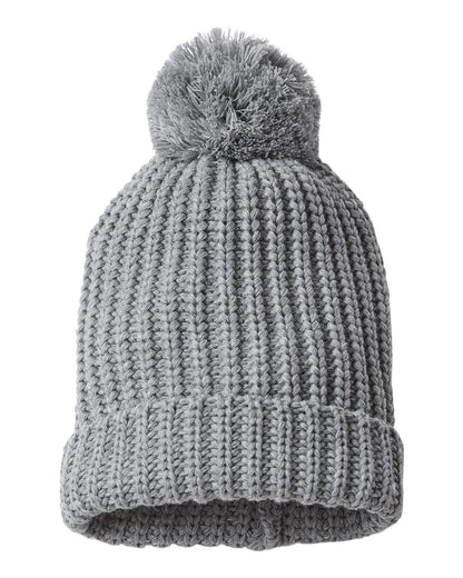 Front View of Heather Grey Chunky Cable Beanie - 143R