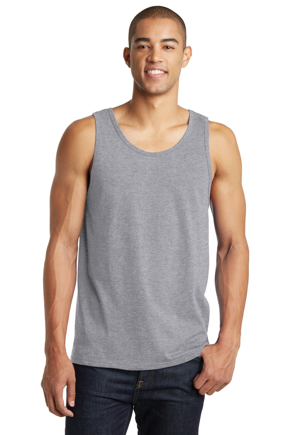 Front View of Heather Grey District The Concert Tank . DT5300