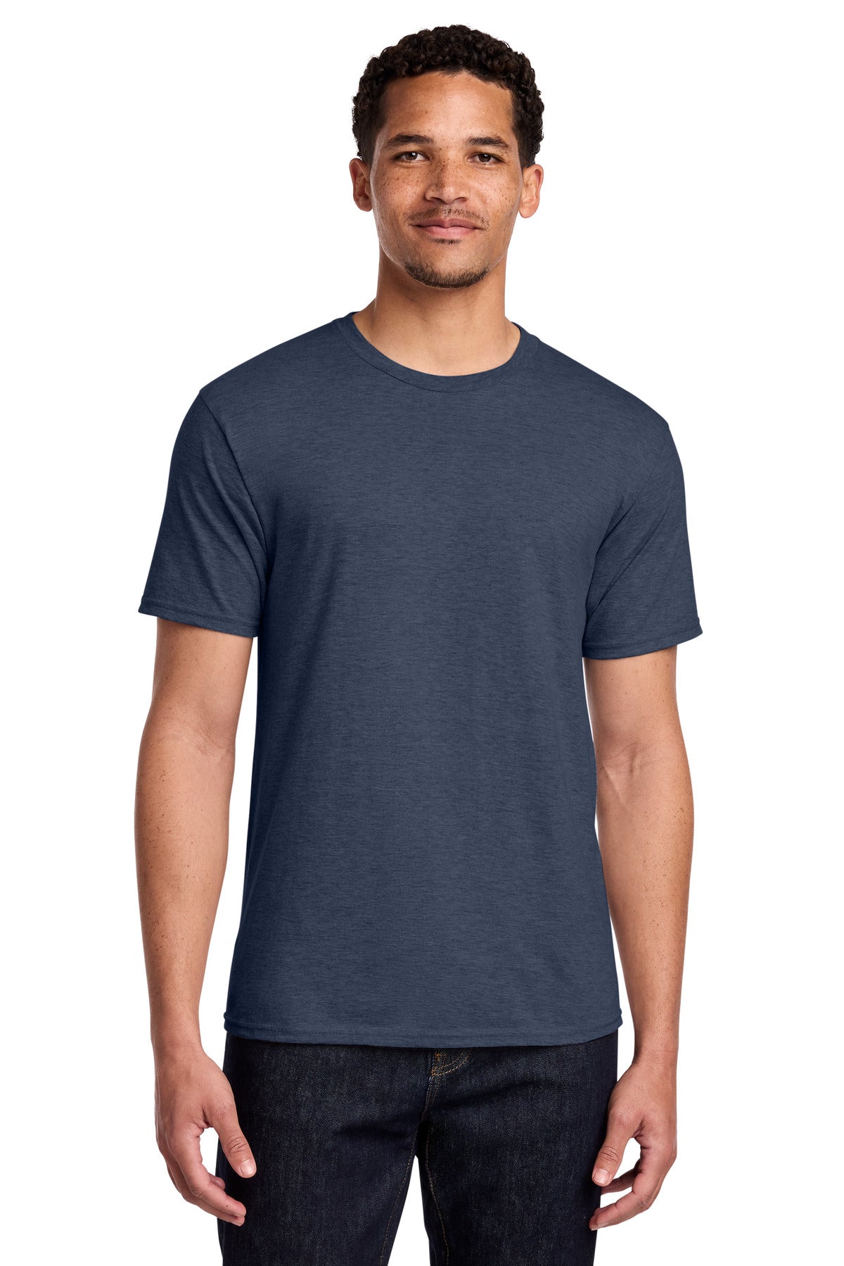 Front View of Heather Navy Port & Co Fan Favorite Tee. PC450