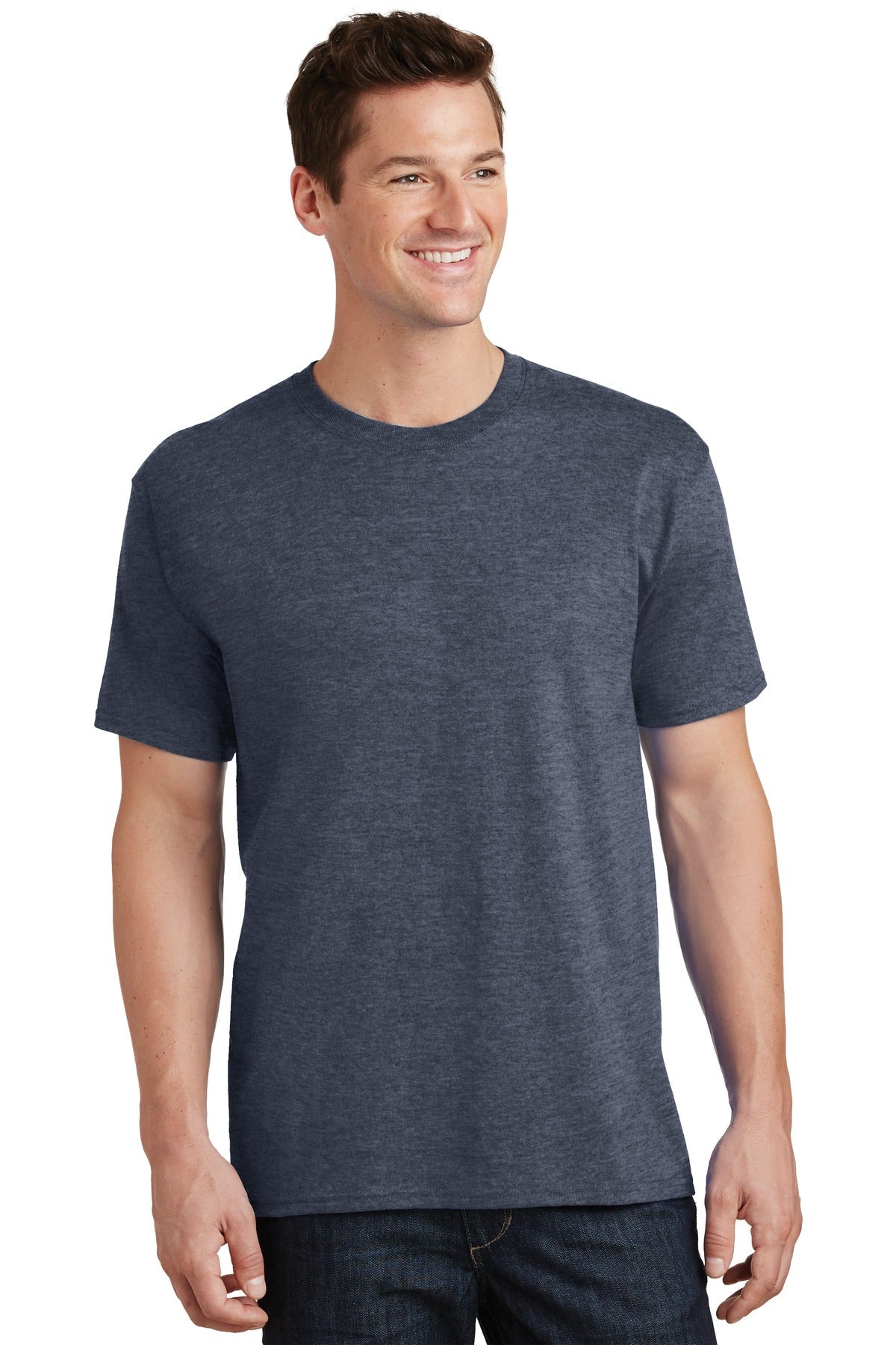 Front View of Heather Navy Port & Co Tall Core Cotton Tee PC54T