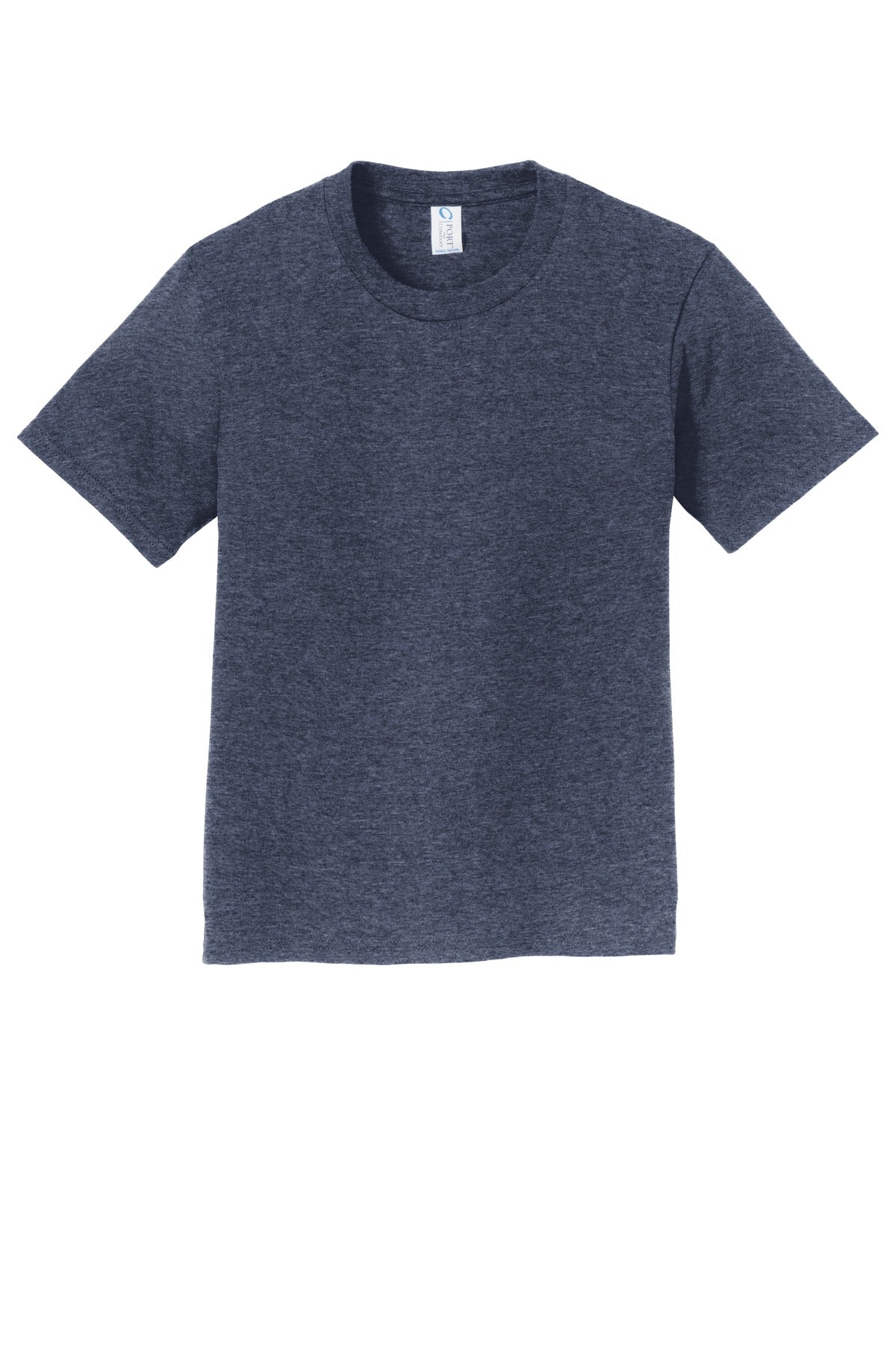 Front View of Heather Navy Port & Co Youth Fan Favorite Tee. PC450Y