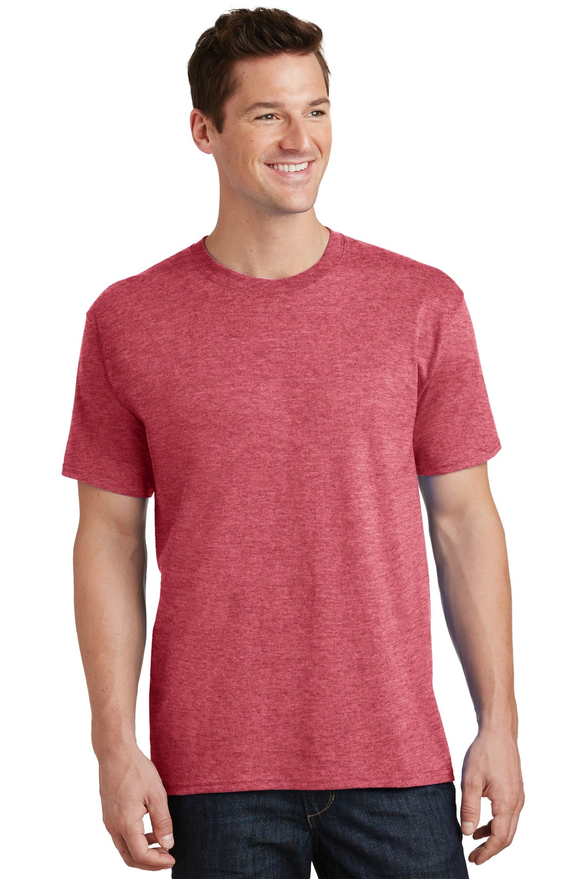 Front View of Heather Red Port & Co Tall Core Cotton Tee PC54T