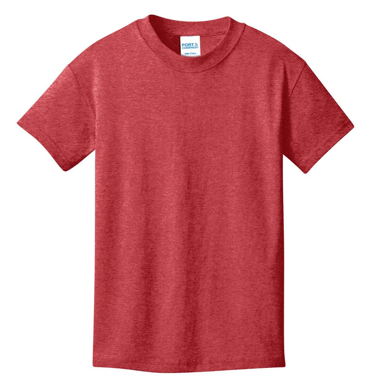 Front View of Heather Red Port & Co Youth Core Cotton Tee. PC54Y
