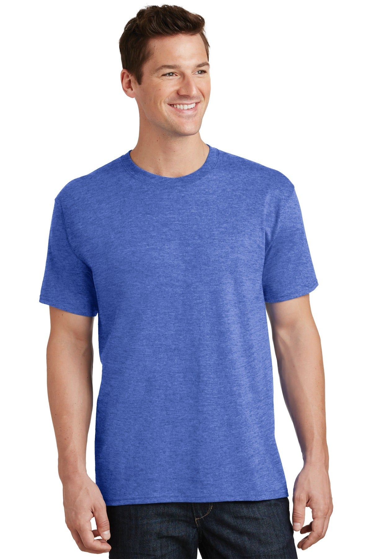 Front View of Heather Royal Port & Co Tall Core Cotton Tee PC54T