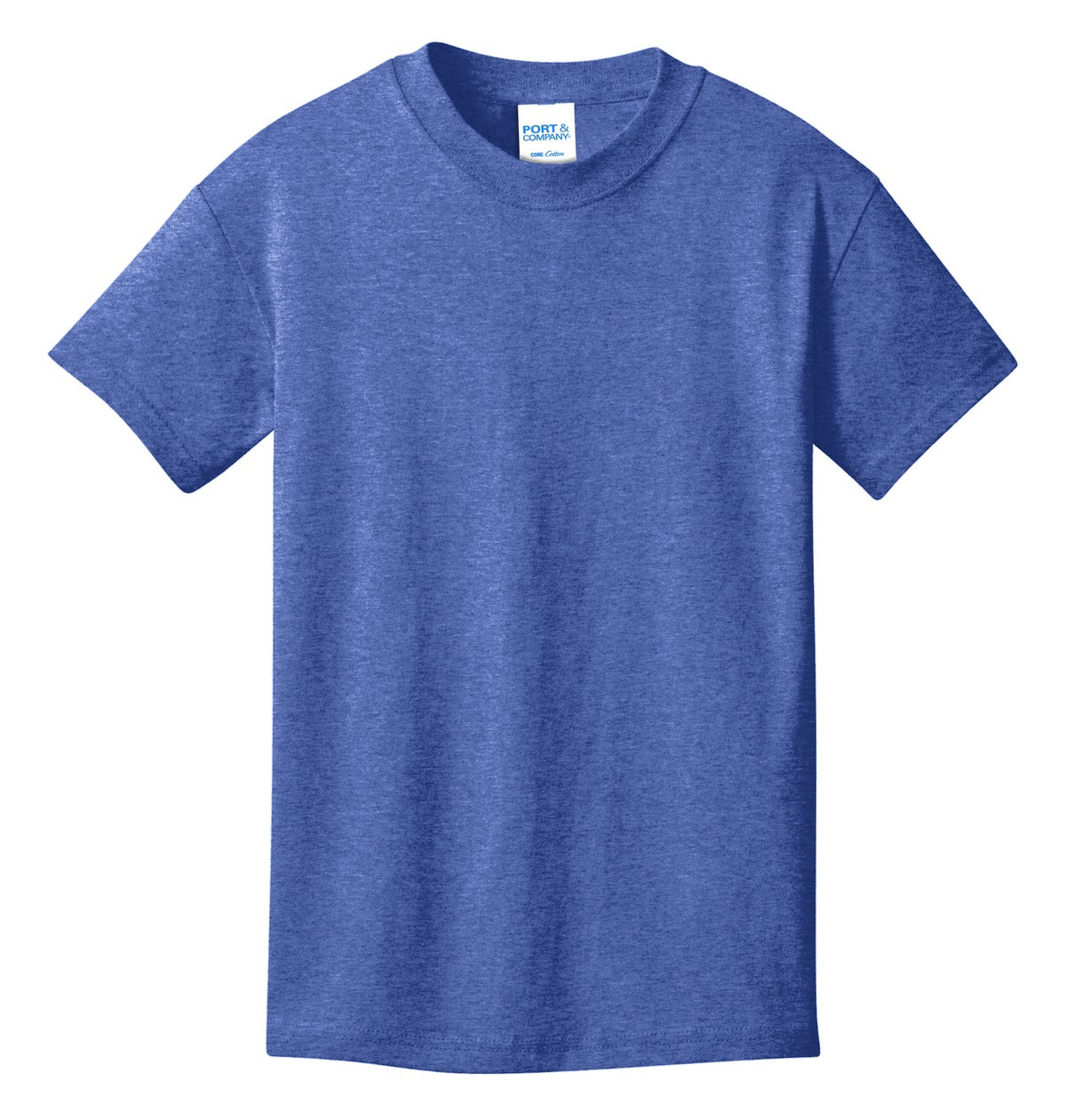 Front View of Heather Royal Port & Co Youth Core Cotton Tee. PC54Y