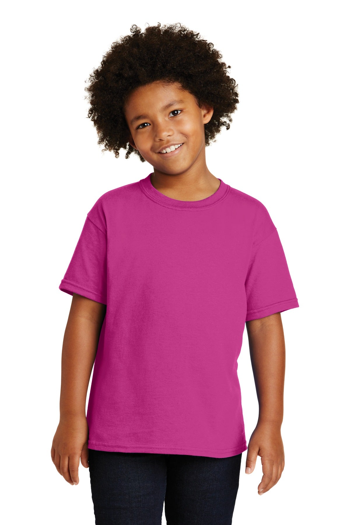 Front View of Heliconia Gildan - Youth Heavy Cotton 100% Cotton T-Shirt. 5000B