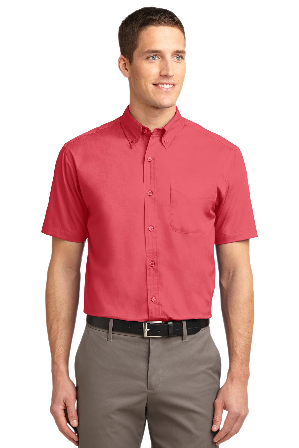 Front View of Hibiscus Port Authority Short Sleeve Easy Care Shirt. S508