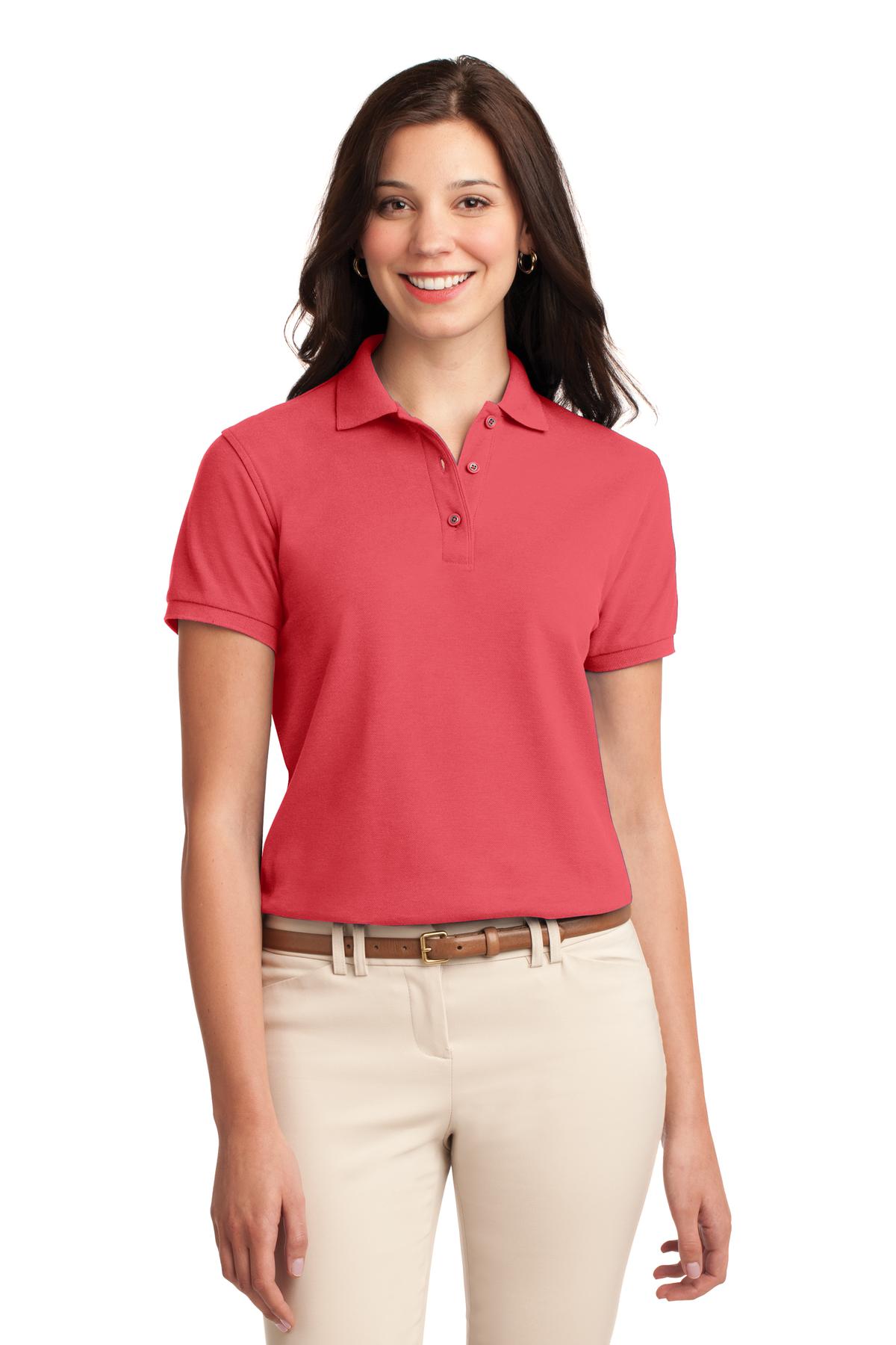 Front View of Hibiscus Port Authority Women's Silk Touch Polo. L500