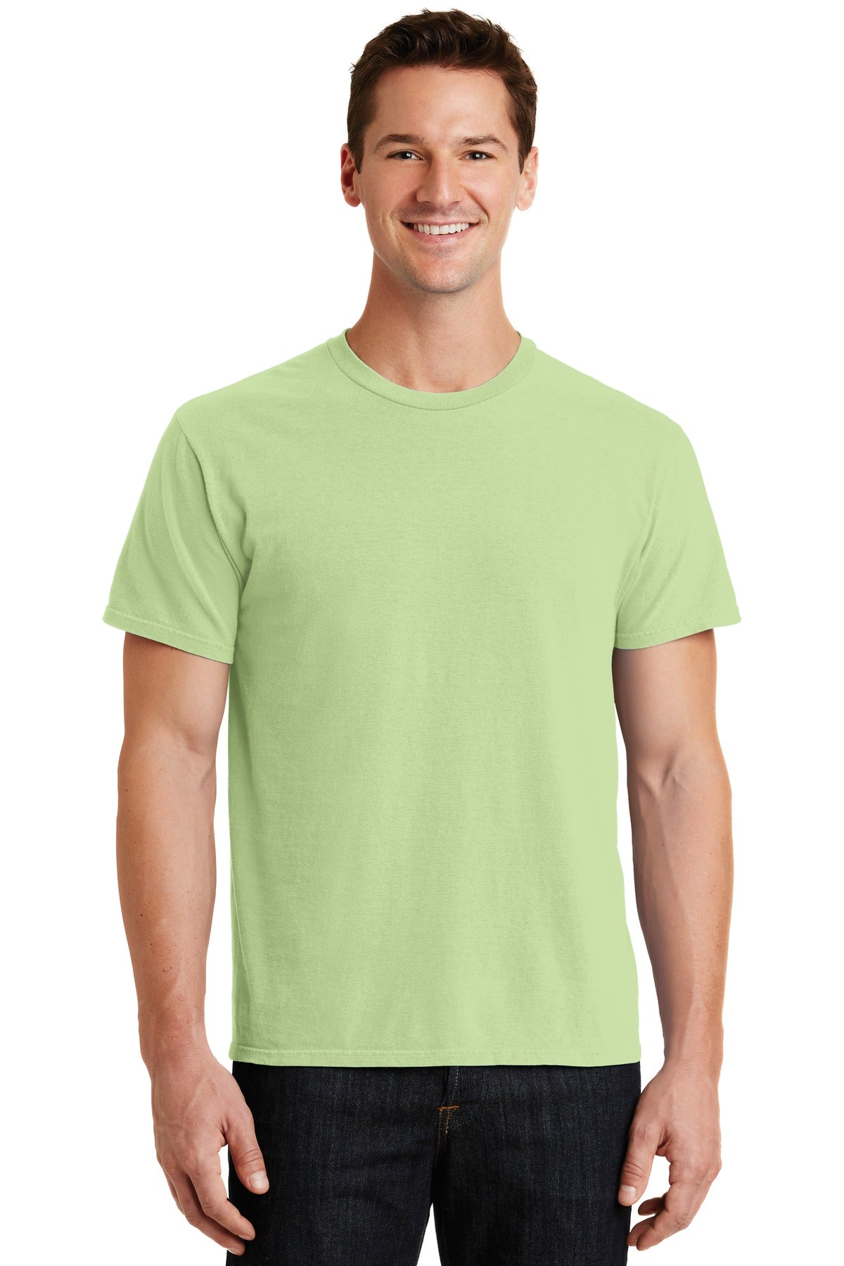 Front View of Honeydew Port & Co Beach Wash Garment-Dyed Tee. PC099