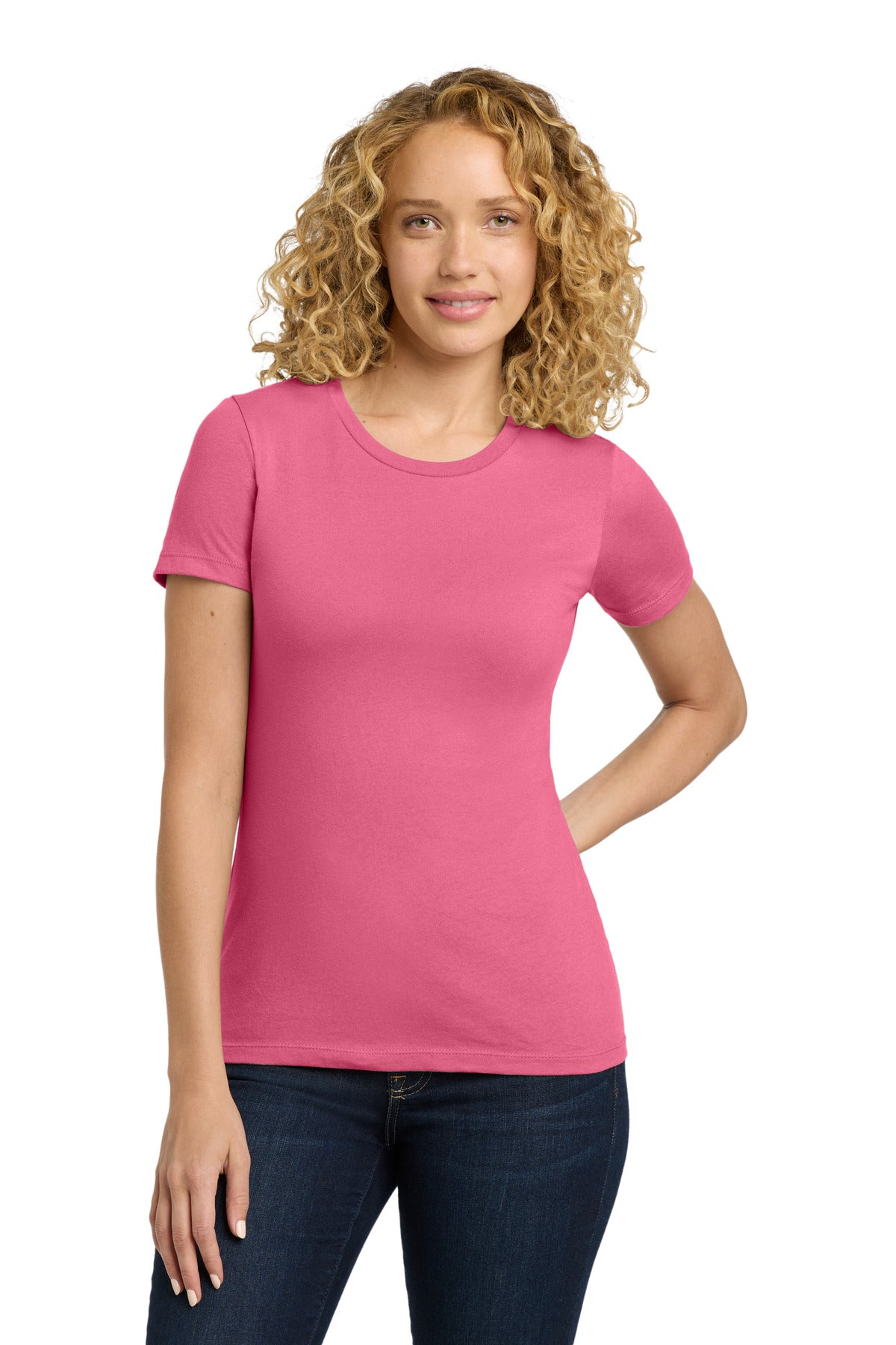 Front View of HotPink Next Level Apparel Women's Cotton Tee. NL3900