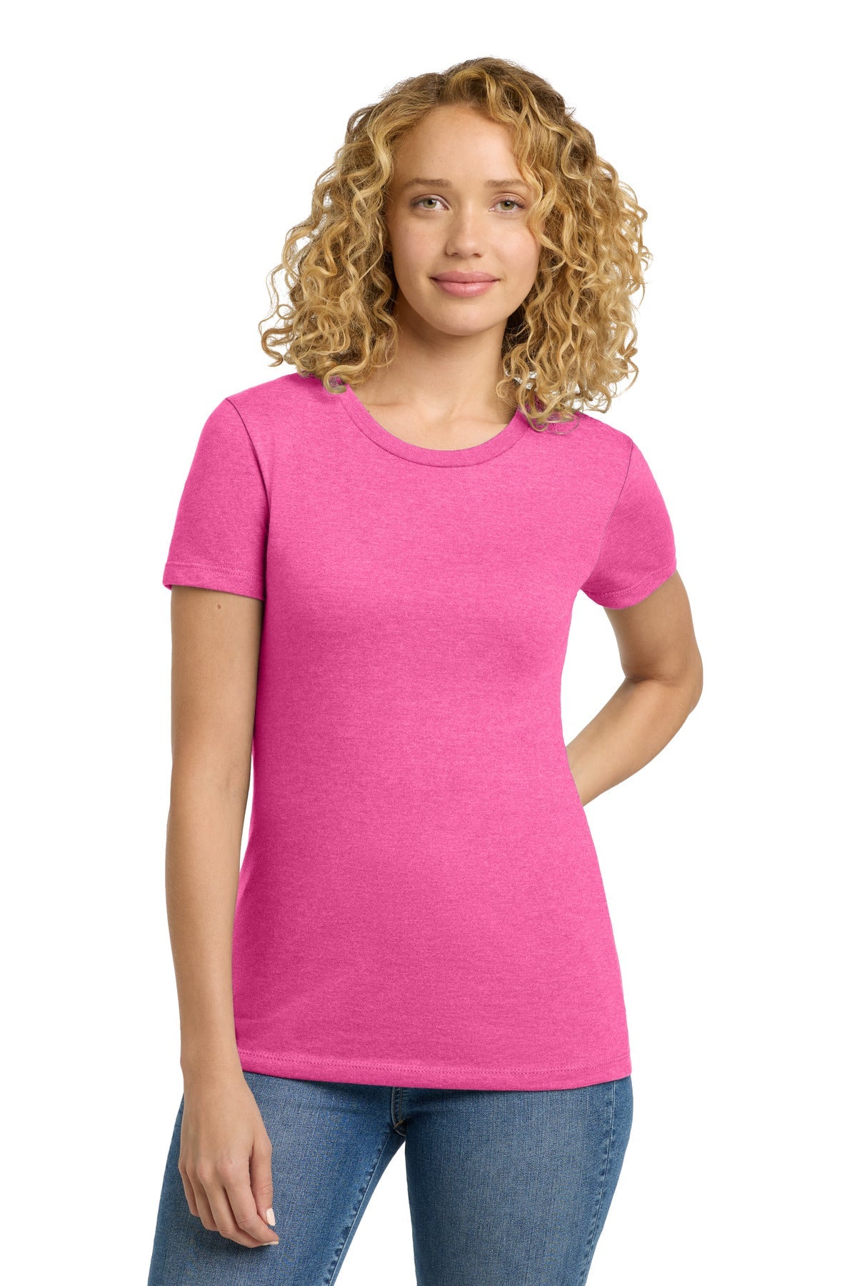 Front View of HotPink Next Level Apparel Women's CVC Tee. NL6610