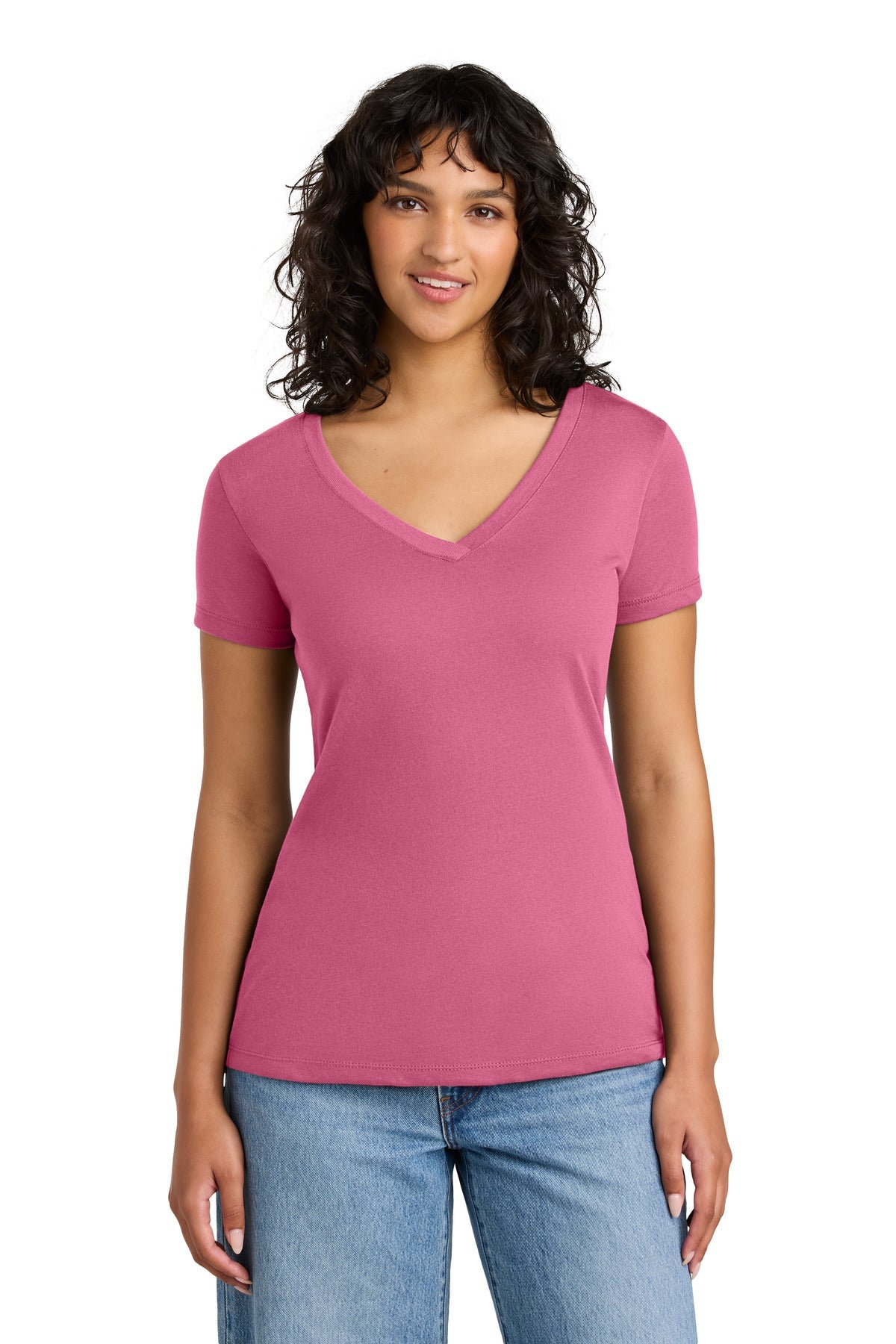 Front View of HotPink Next Level Apparel Women's Ideal V-Neck Tee NL1540