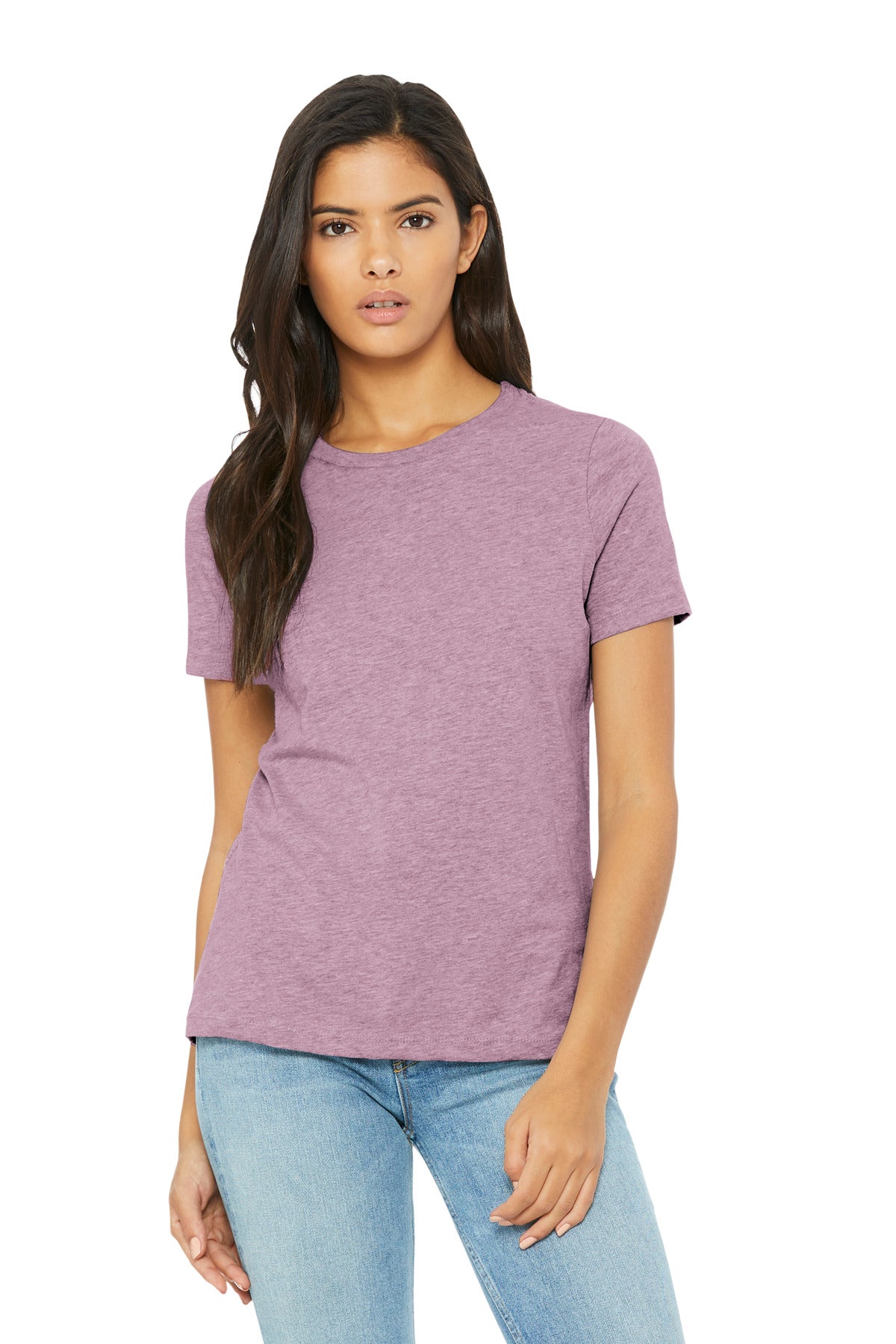 Front View of HPsmLilac BELLA+CANVAS Women's Relaxed CVC Tee BC6400CVC
