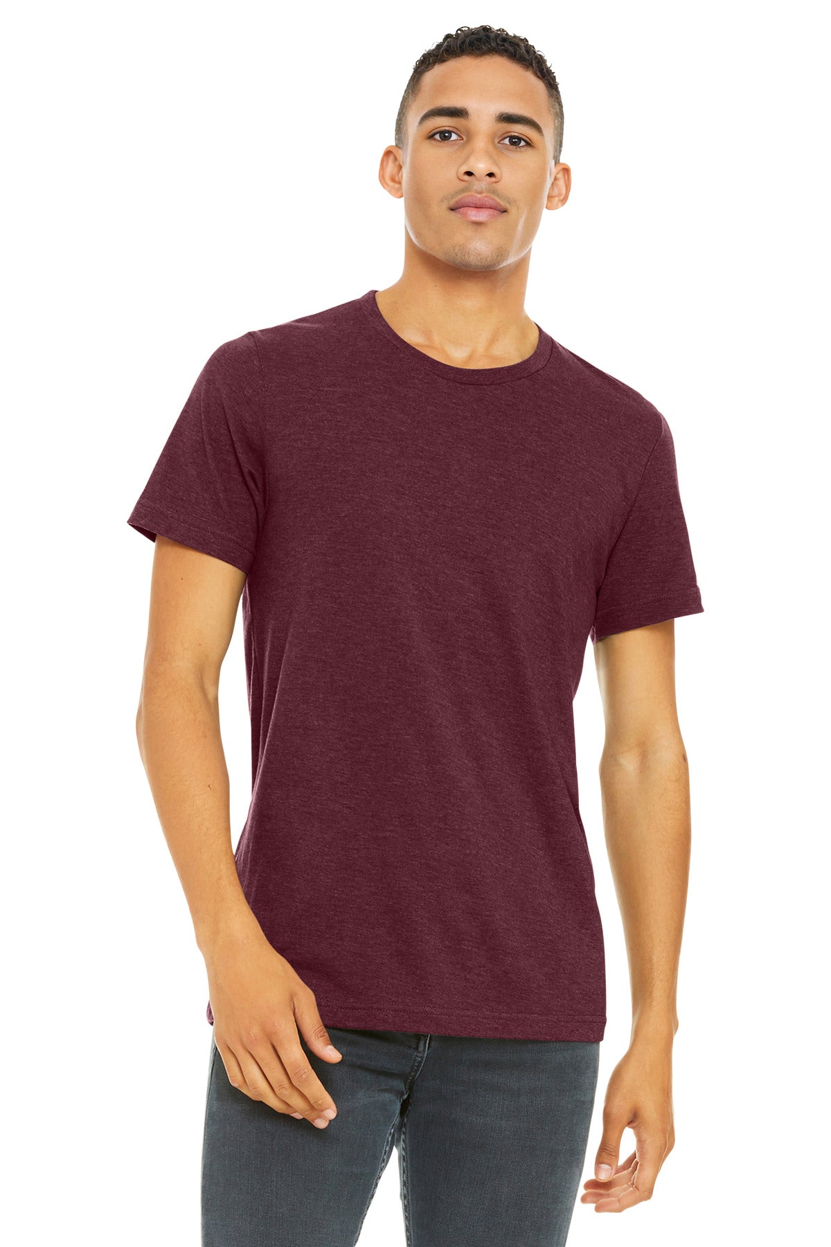 Front View of Ht Cardinal BELLA+CANVAS Unisex Heather CVC Short Sleeve Tee. BC3001CVC
