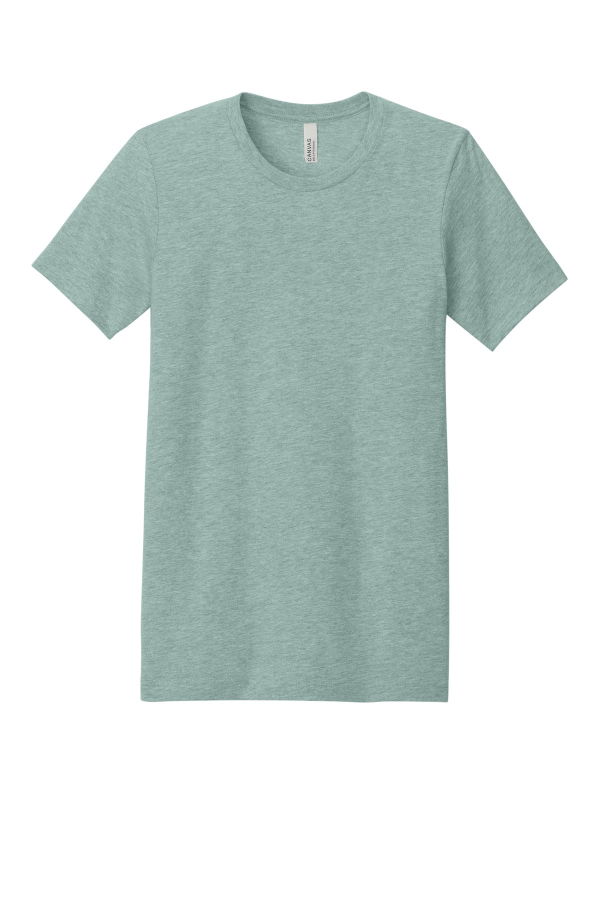 Front View of Ht Dusty Blue BELLA+CANVAS Unisex Heather CVC Short Sleeve Tee. BC3001CVC