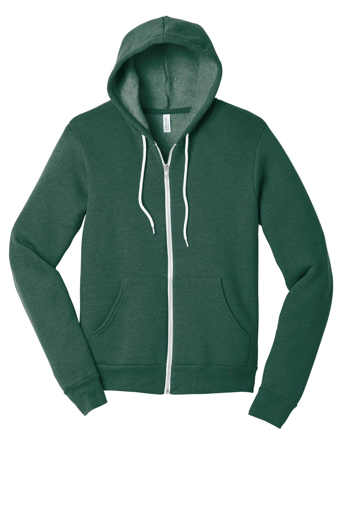 Front View of Ht Forest BELLA+CANVAS Unisex Sponge Fleece Full-Zip Hoodie. BC3739