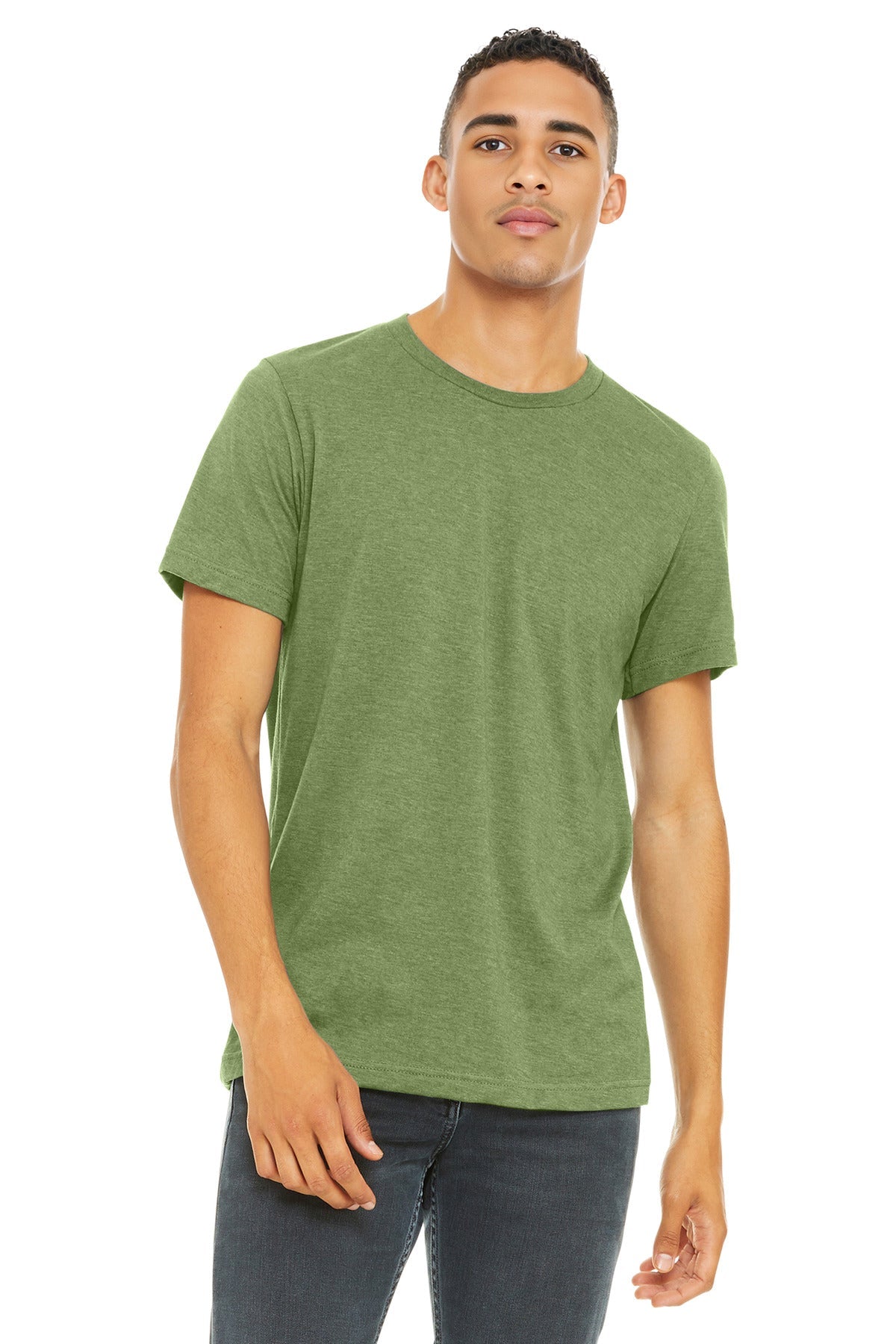 Front View of Ht Green BELLA+CANVAS Unisex Heather CVC Short Sleeve Tee. BC3001CVC