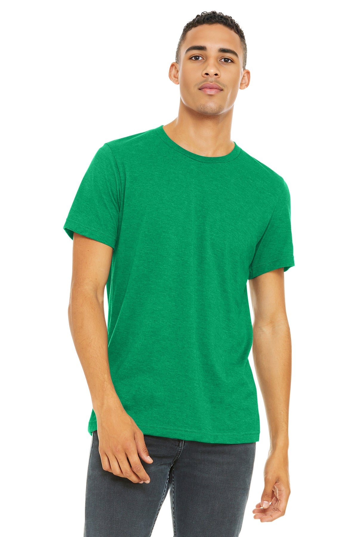 Front View of Ht Kelly BELLA+CANVAS Unisex Heather CVC Short Sleeve Tee. BC3001CVC