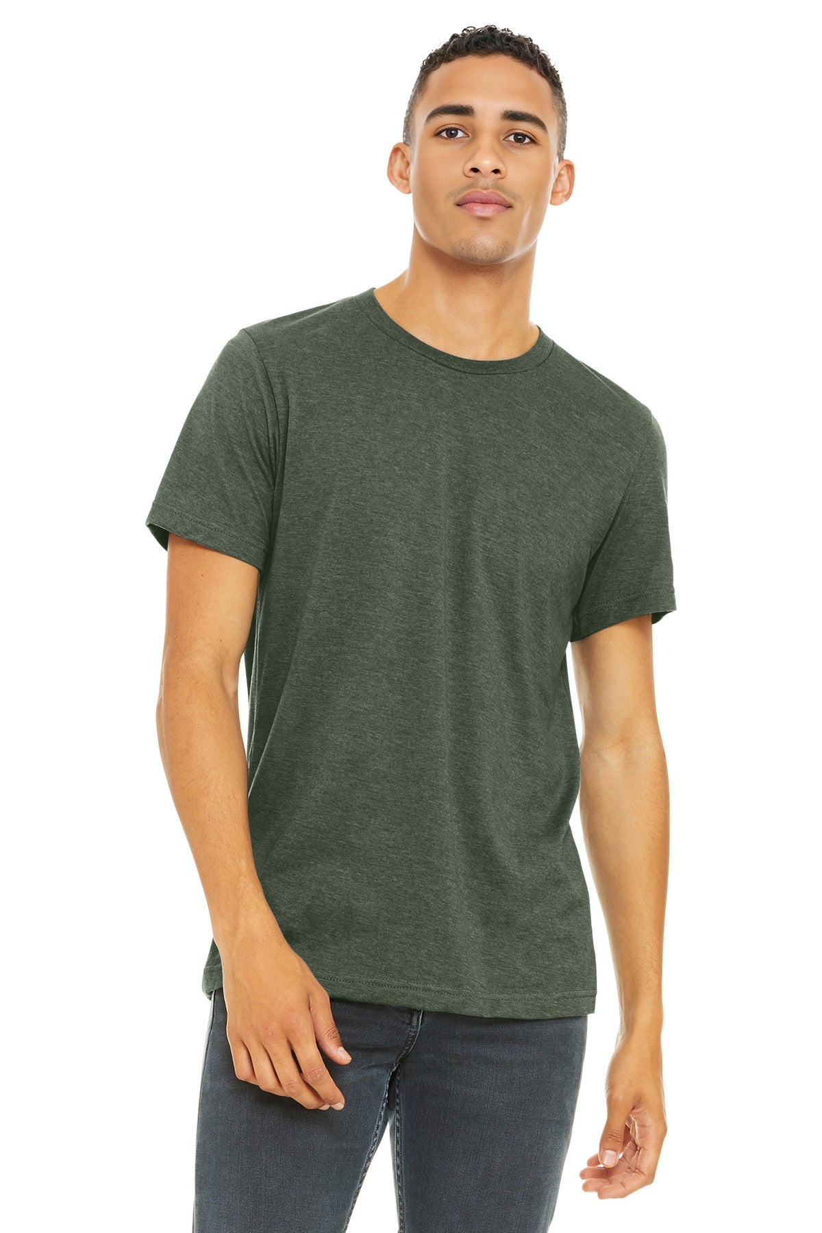 Front View of Ht Military Gn BELLA+CANVAS Unisex Heather CVC Short Sleeve Tee. BC3001CVC