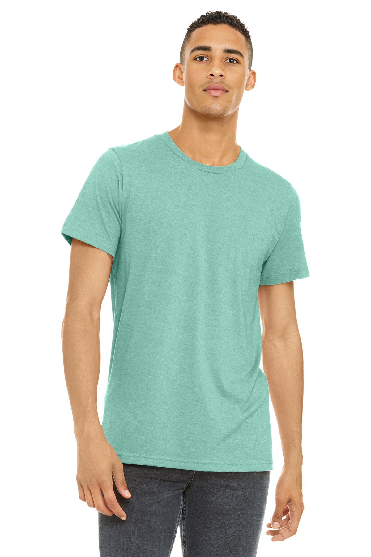 Front View of Ht Mint BELLA+CANVAS Unisex Heather CVC Short Sleeve Tee. BC3001CVC