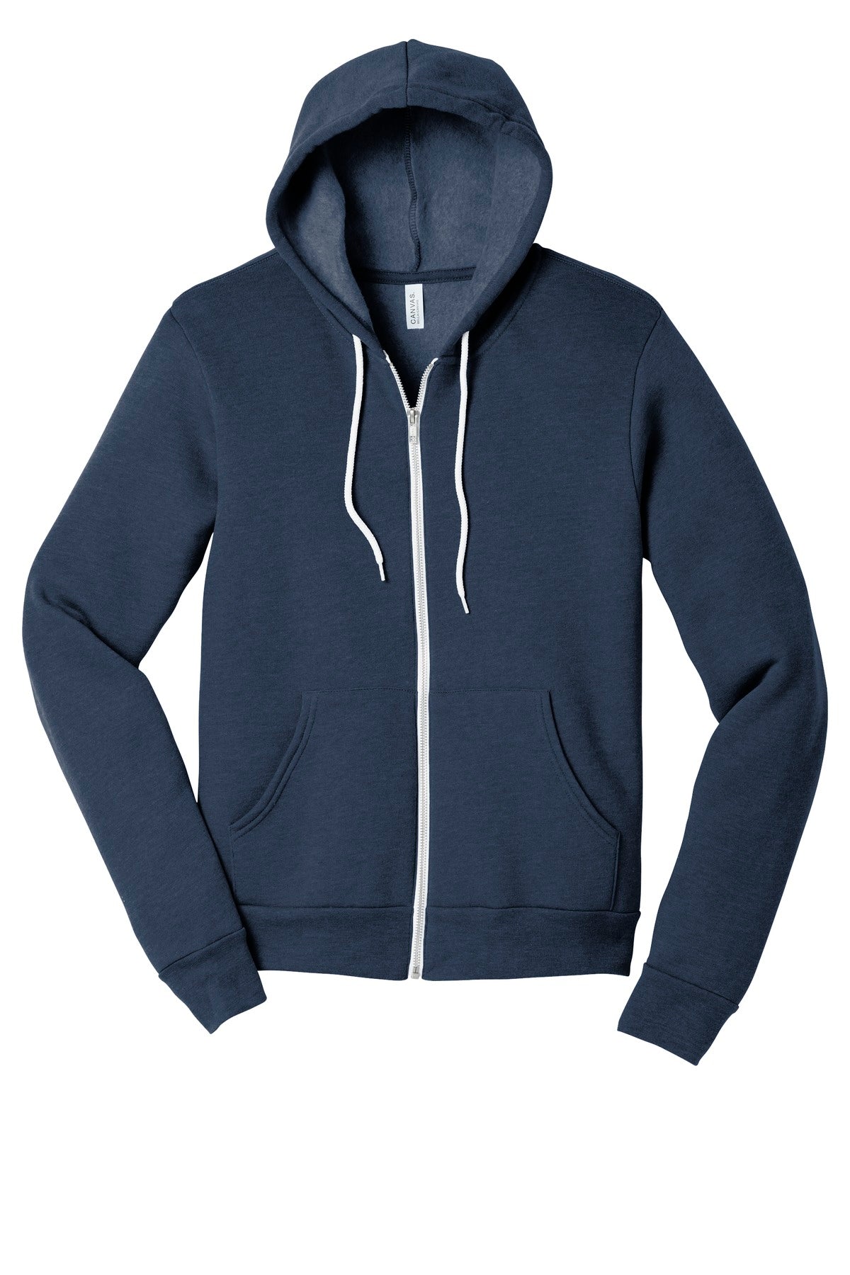 Front View of Ht Navy BELLA+CANVAS Unisex Sponge Fleece Full-Zip Hoodie. BC3739