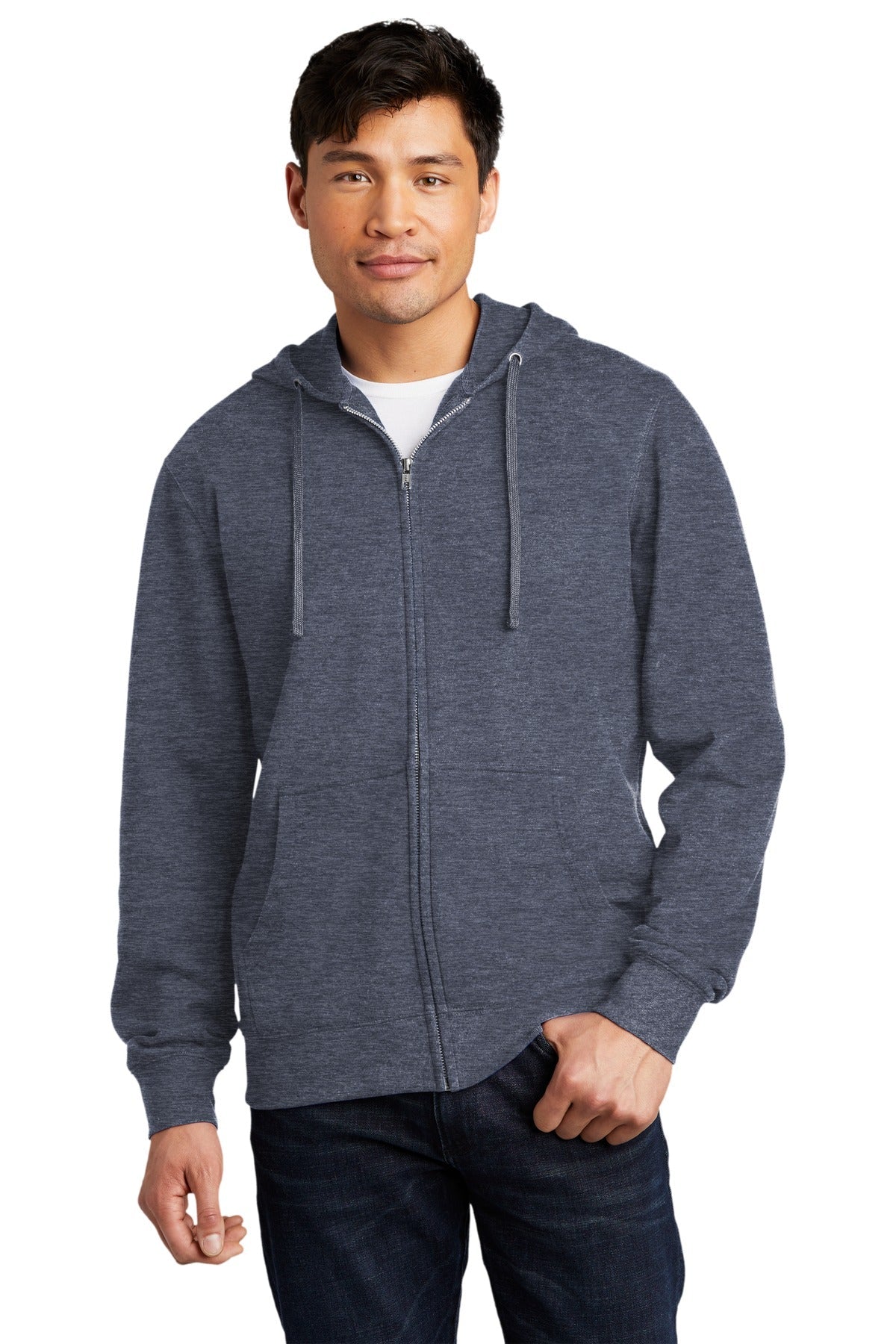 Front View of Ht Navy District V.I.T. Fleece Full-Zip Hoodie DT6102